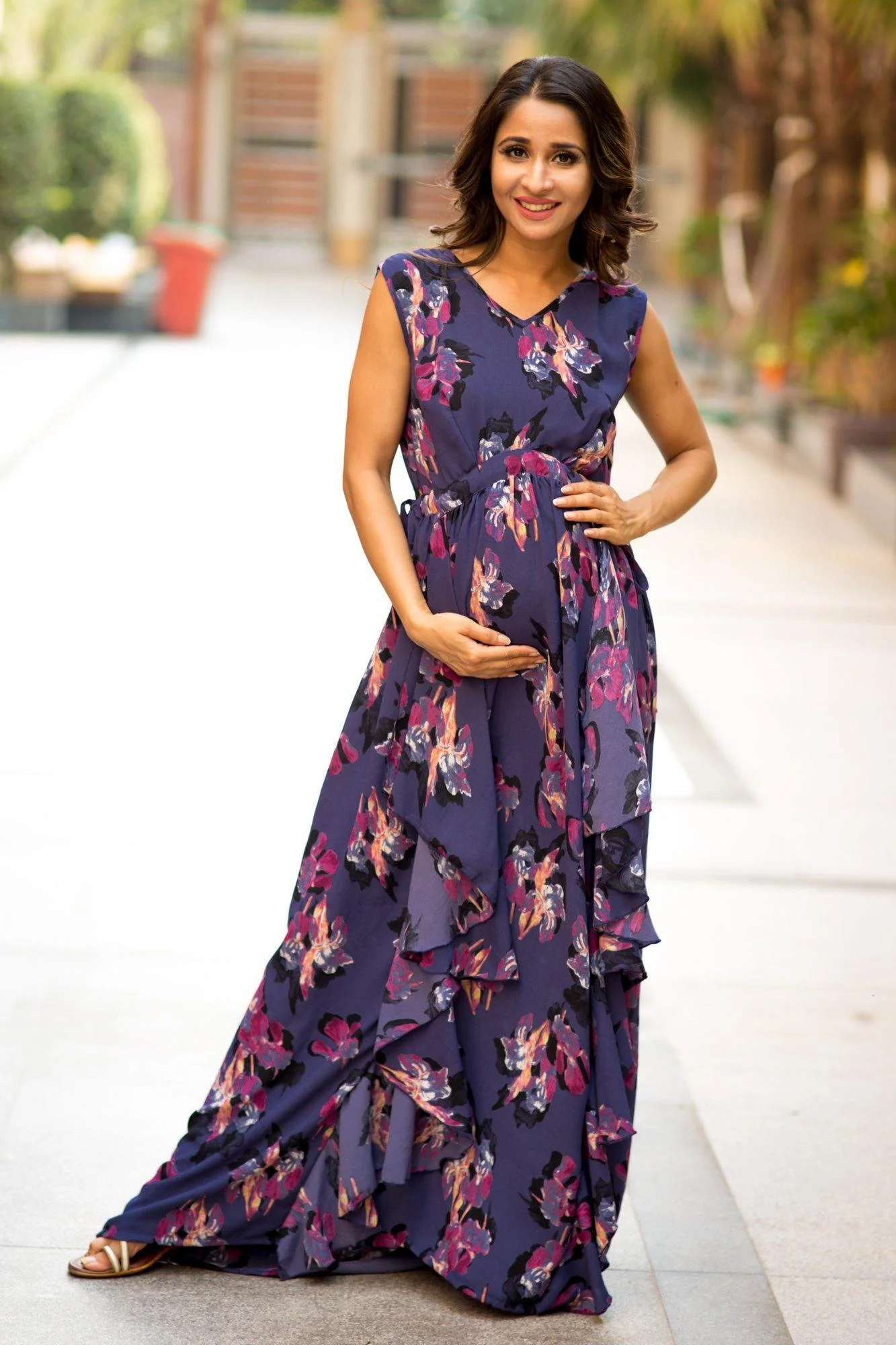 Luxe Violet Floral Moss Maternity Dress - Chenance