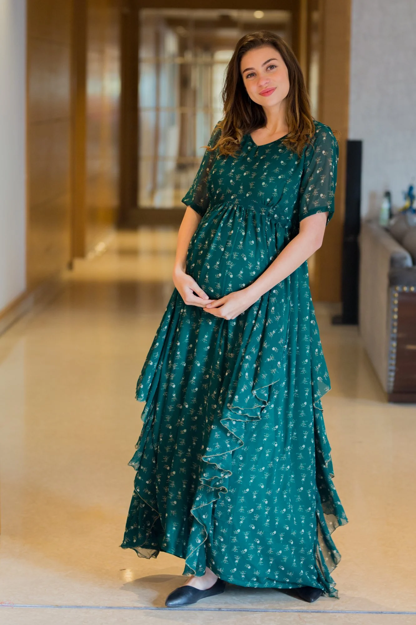 Emerald Luxe Maternity Flow Dress - Chenance