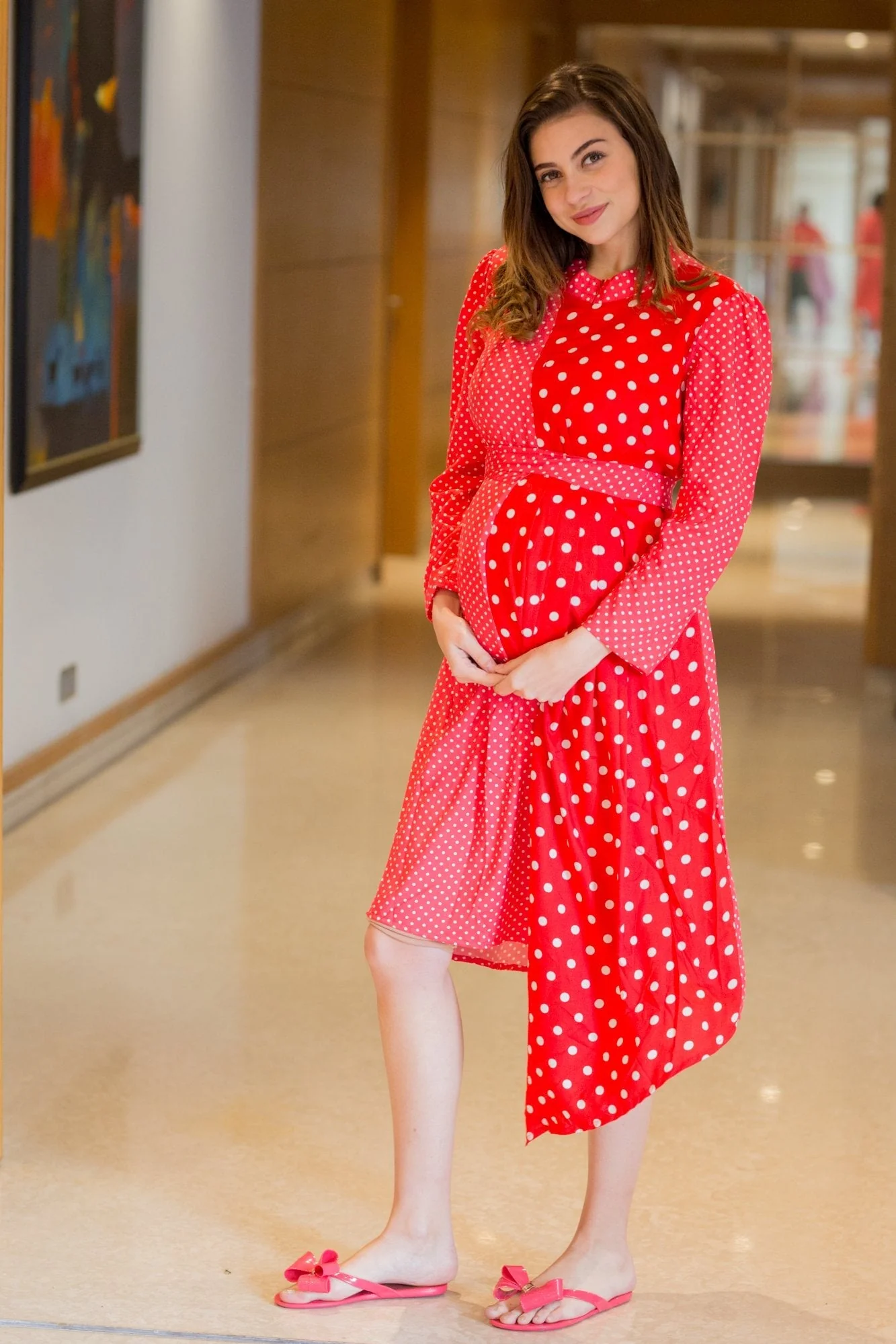 Mini Me (Mother-Daughter) Asymmetrical Red Polka High Neck Maternity & Nursing Dress (Set Of 2) - Chenance