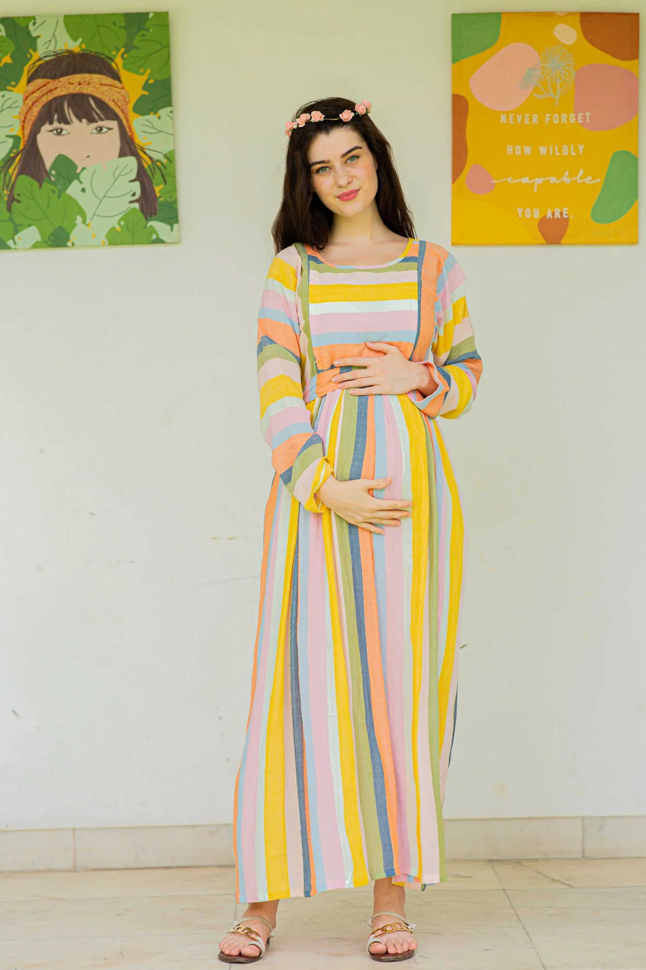 Serene Striped Maternity & Nursing Maxi - Chenance