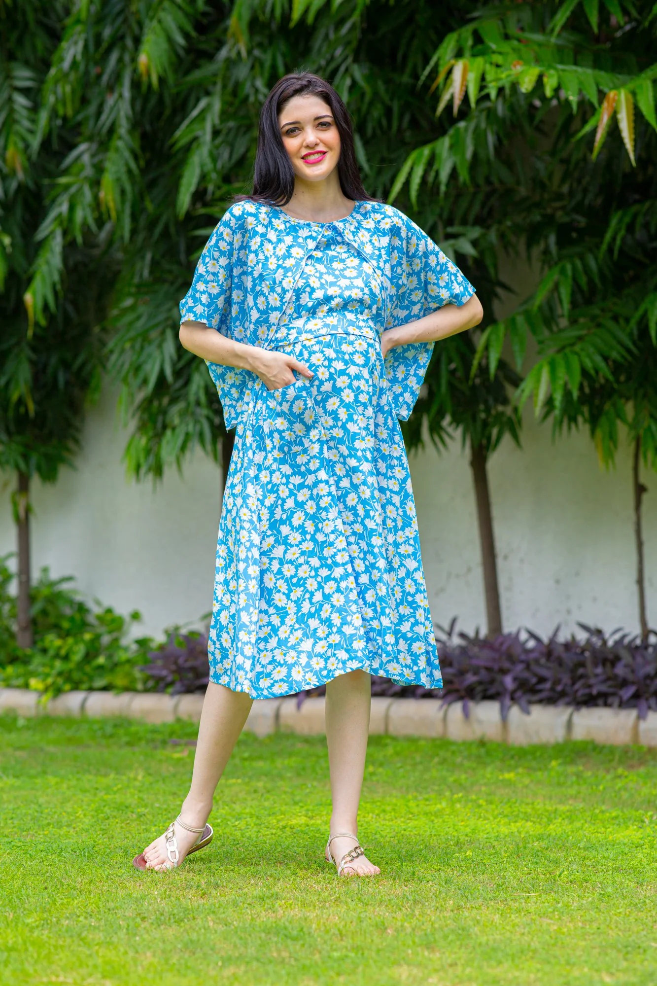 Sunflower Blue Maternity & Nursing Flap Dress - Chenance