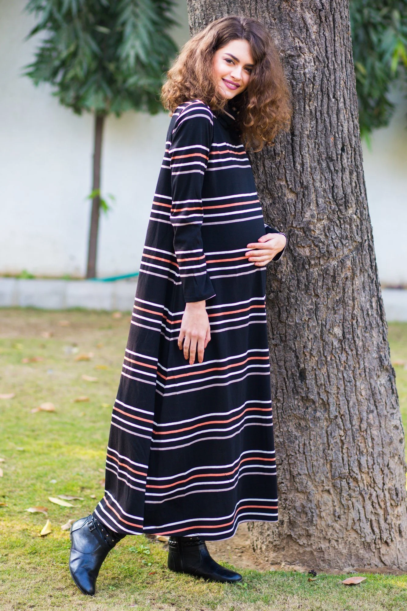 Premium Striped Stretchable Maternity Dress - Chenance