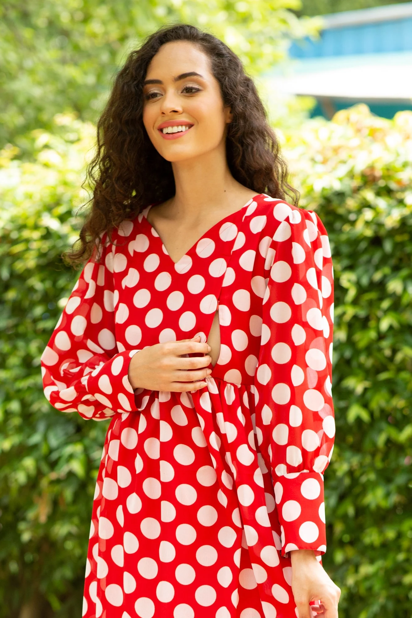 Playful Red Polka Maternity & Nursing Dress - Chenance
