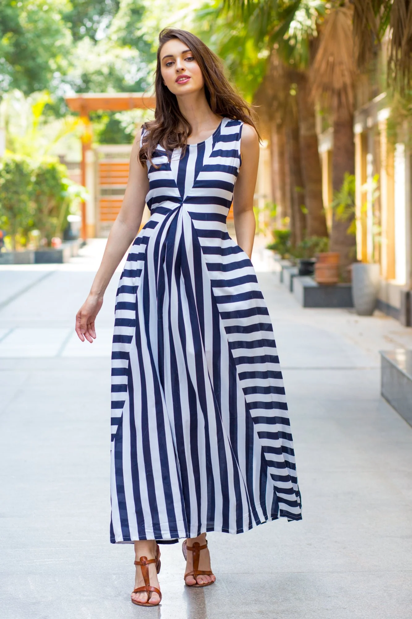 Chic Striped Maternity and Nursing Maxi Dress - Chenance