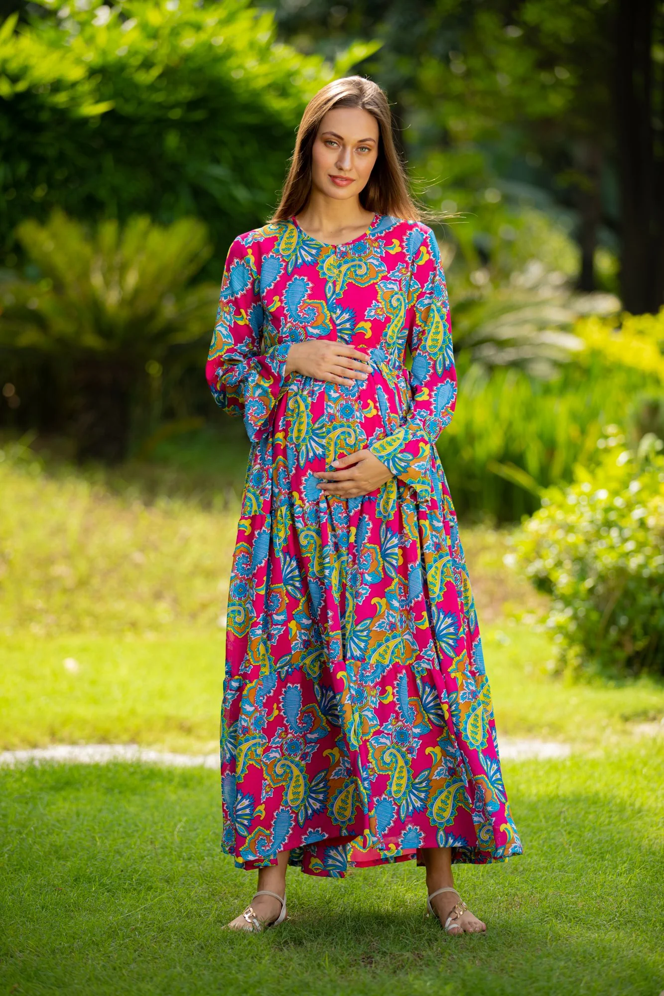 Rosy Paisley Floral Maternity & Nursing Layer Dress - Chenance