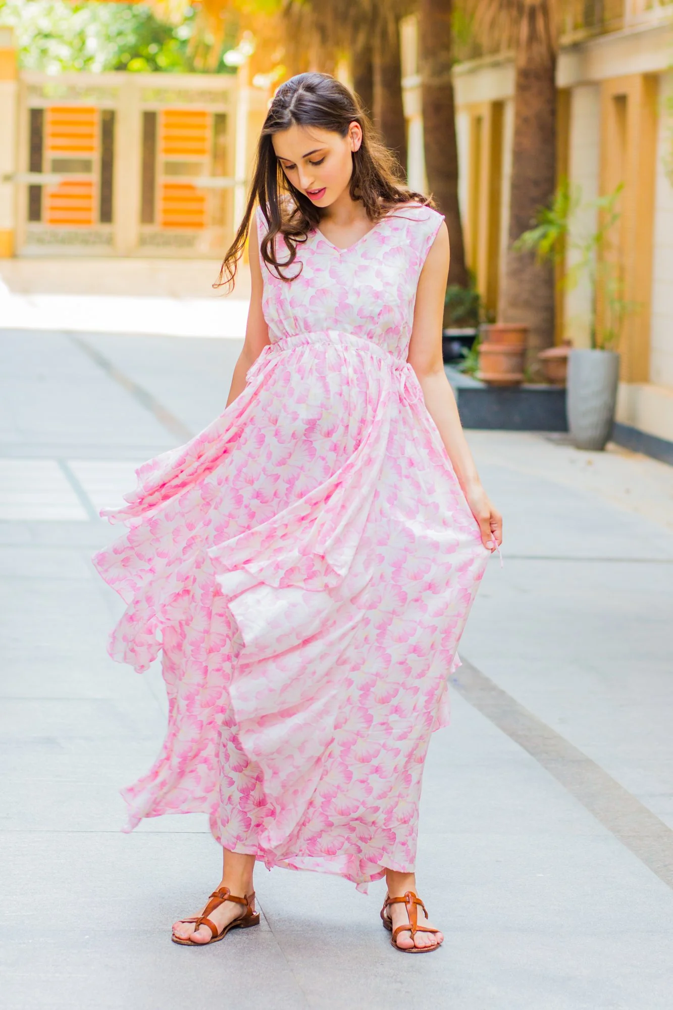 Serene Pink Blossom Flow Dress - Chenance