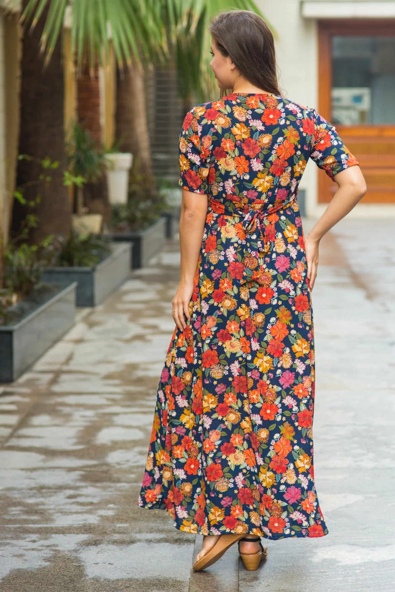 Vivacious Blue Floral Maternity & Nursing Wrap Dress - Chenance