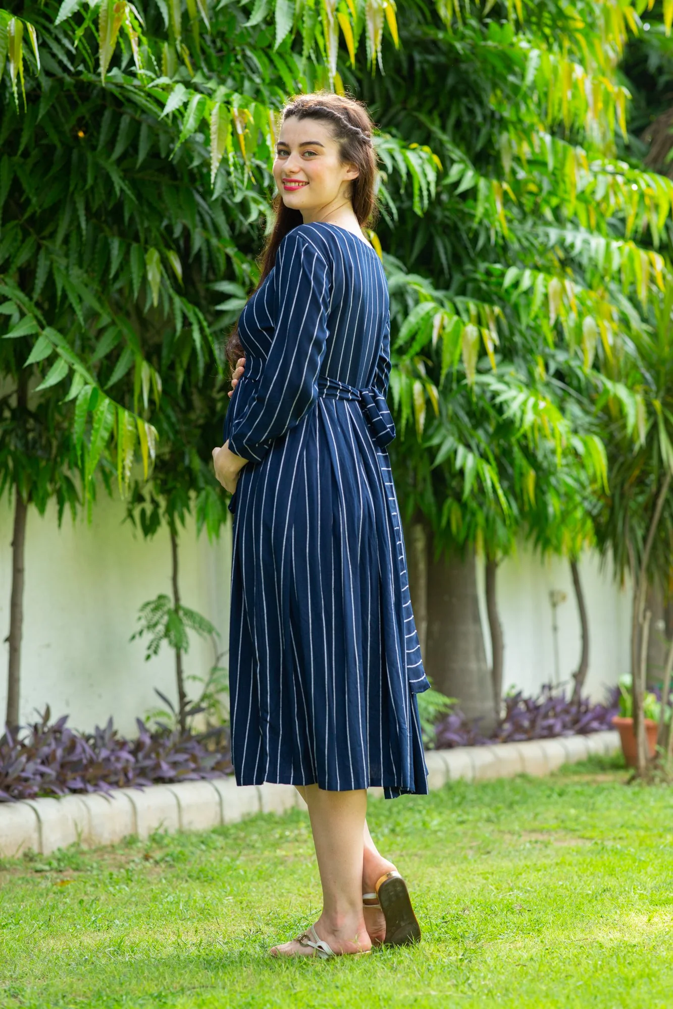Ocean Striped Pocket Maternity & Nursing Dress - Chenance