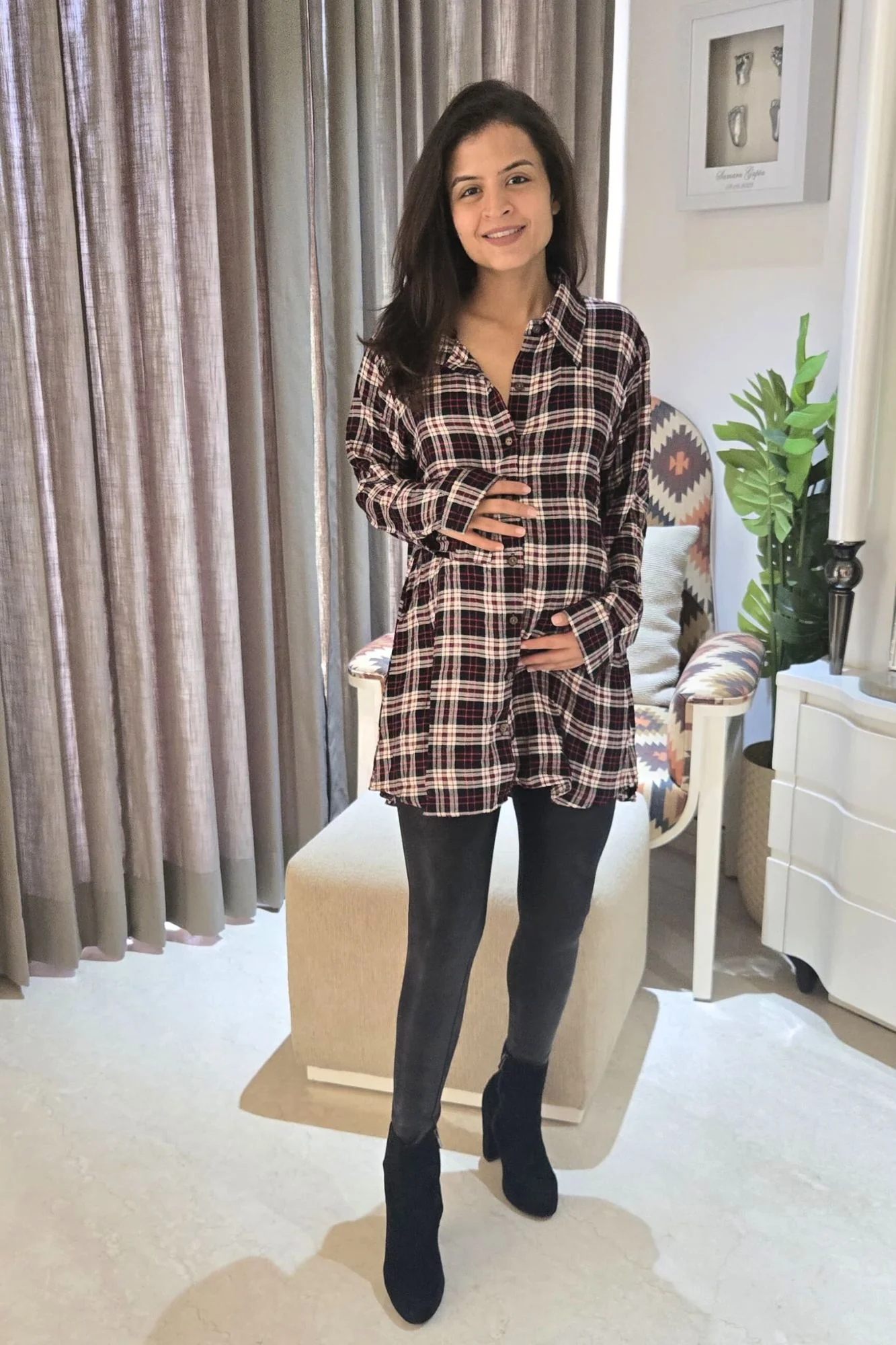 Plaid Red Black Maternity & Nursing Top - Chenance