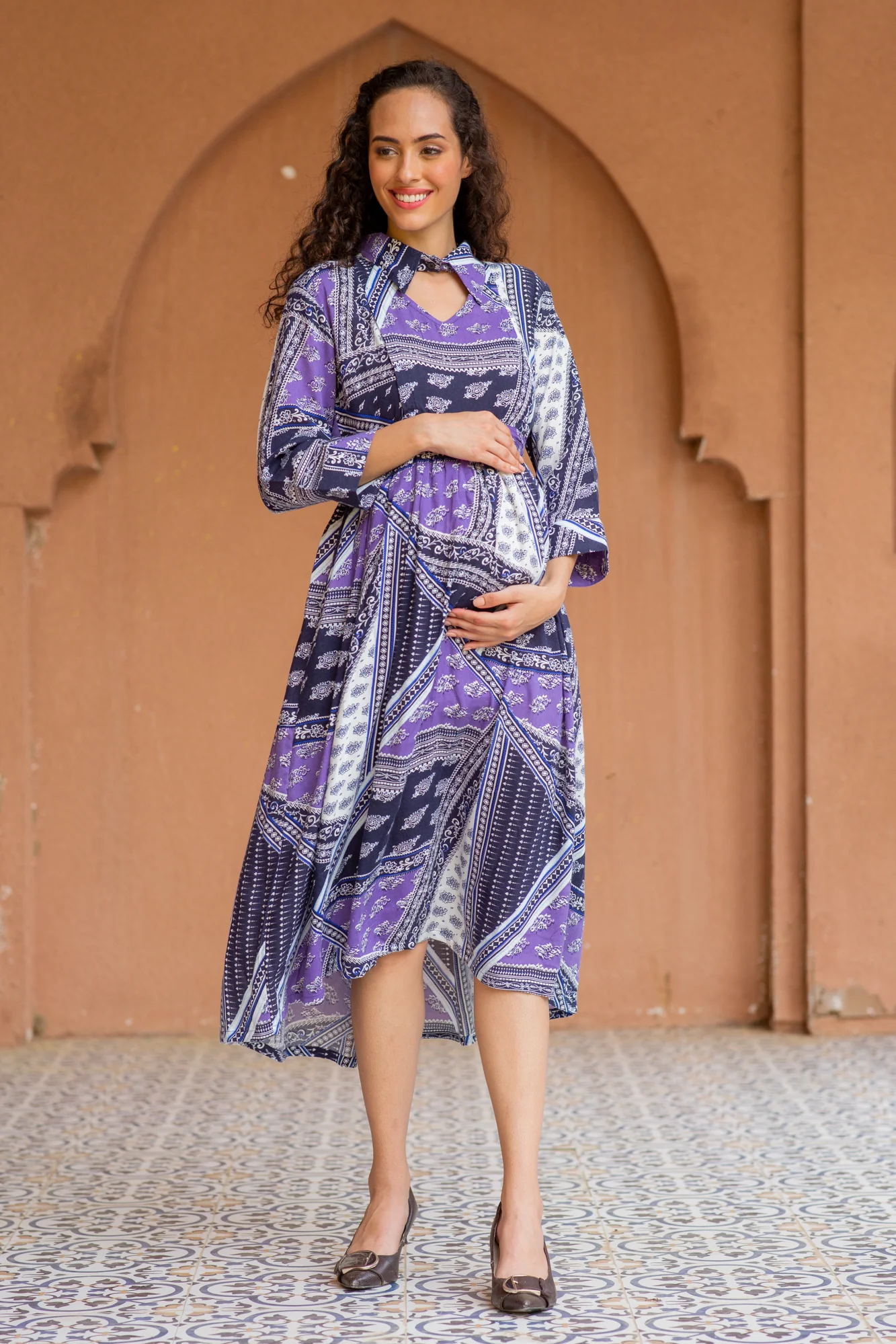 Serene Plum Abstract Maternity & Nursing Dress - Chenance