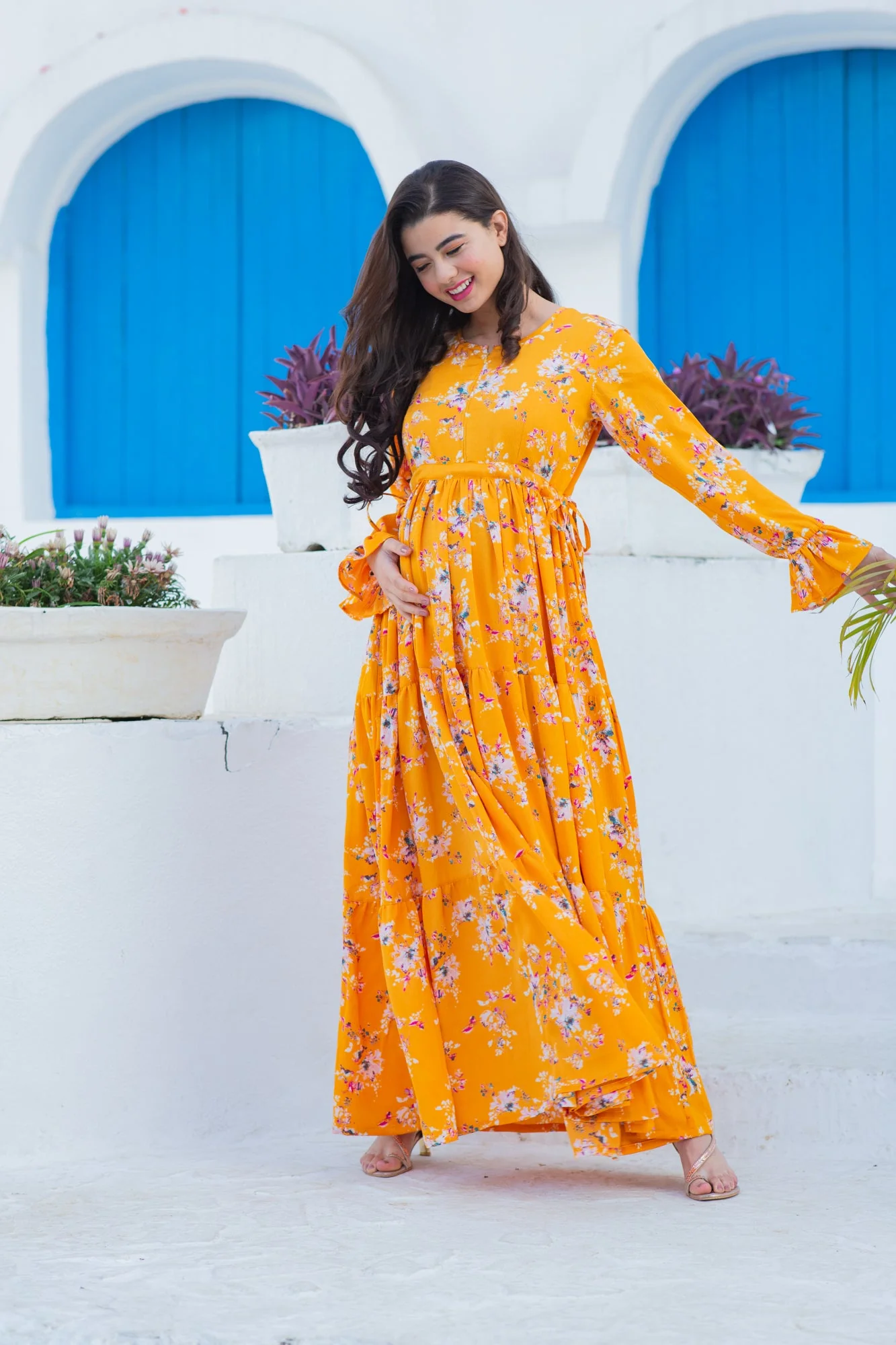 Flowy Sunshine Floral Maternity & Nursing Layer Dress - Chenance