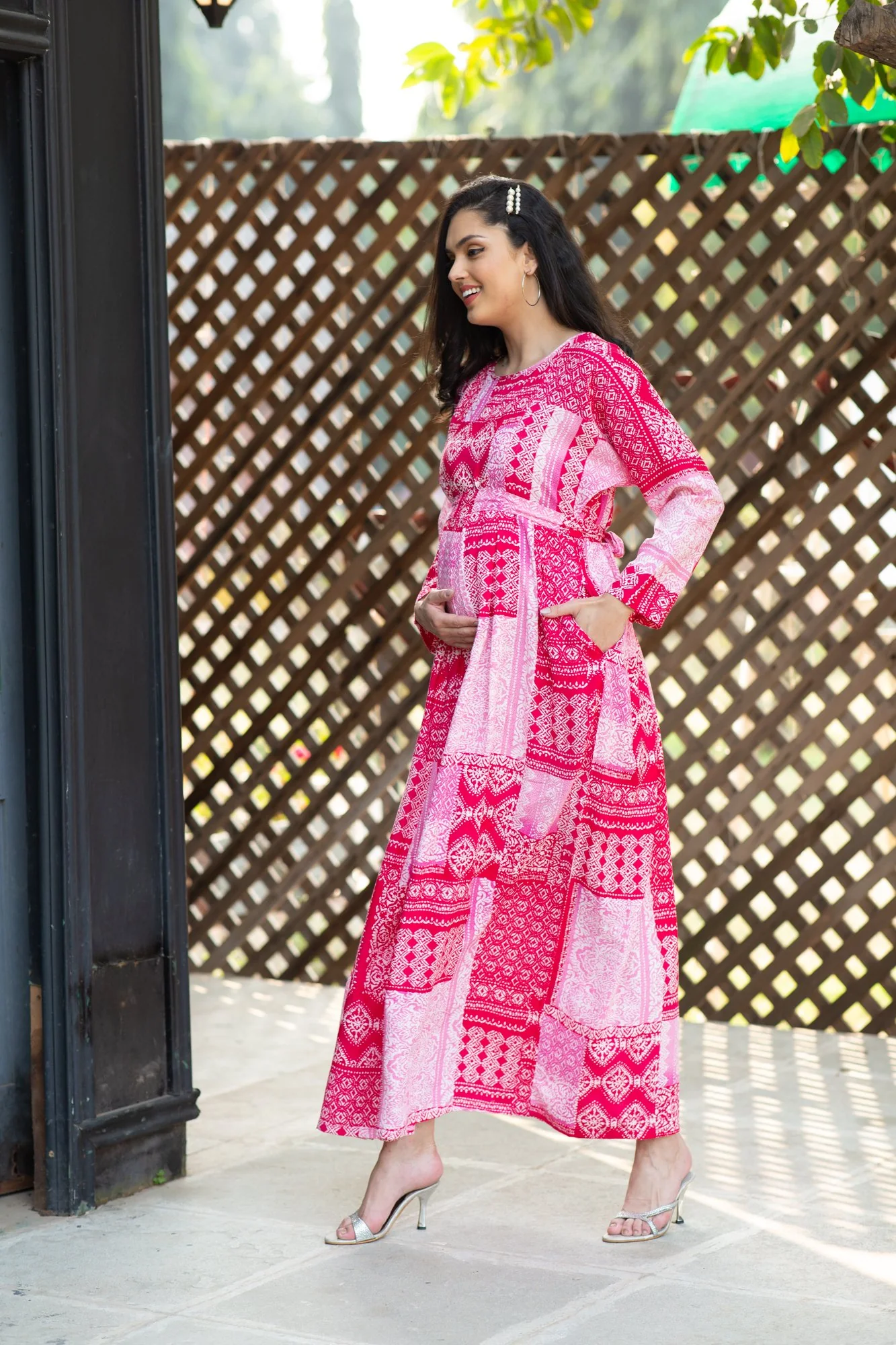 Paradise French Rose Concealed Zip Maternity & Nursing Maxi - Chenance