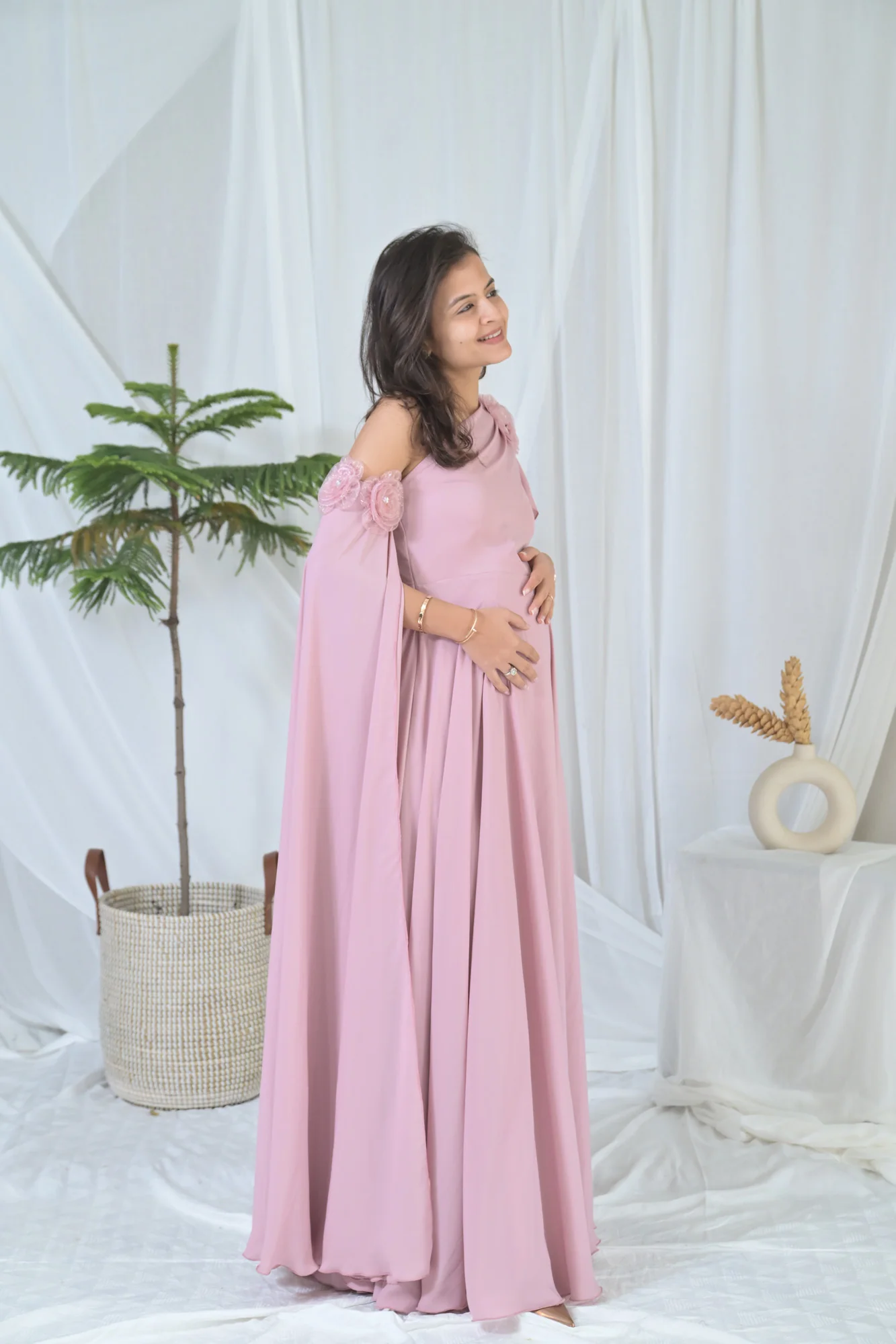 Luxe Rosewood Pink Maternity Satin Gown - Chenance