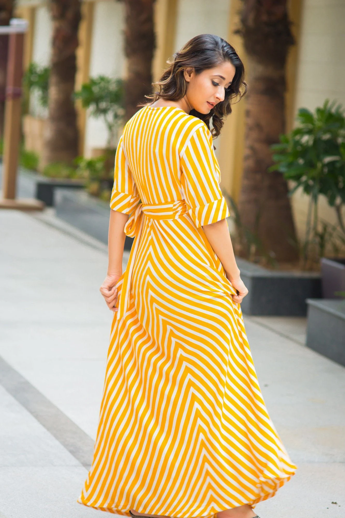 Tuscany Sun Striped Maternity & Nursing Wrap Dress - Chenance