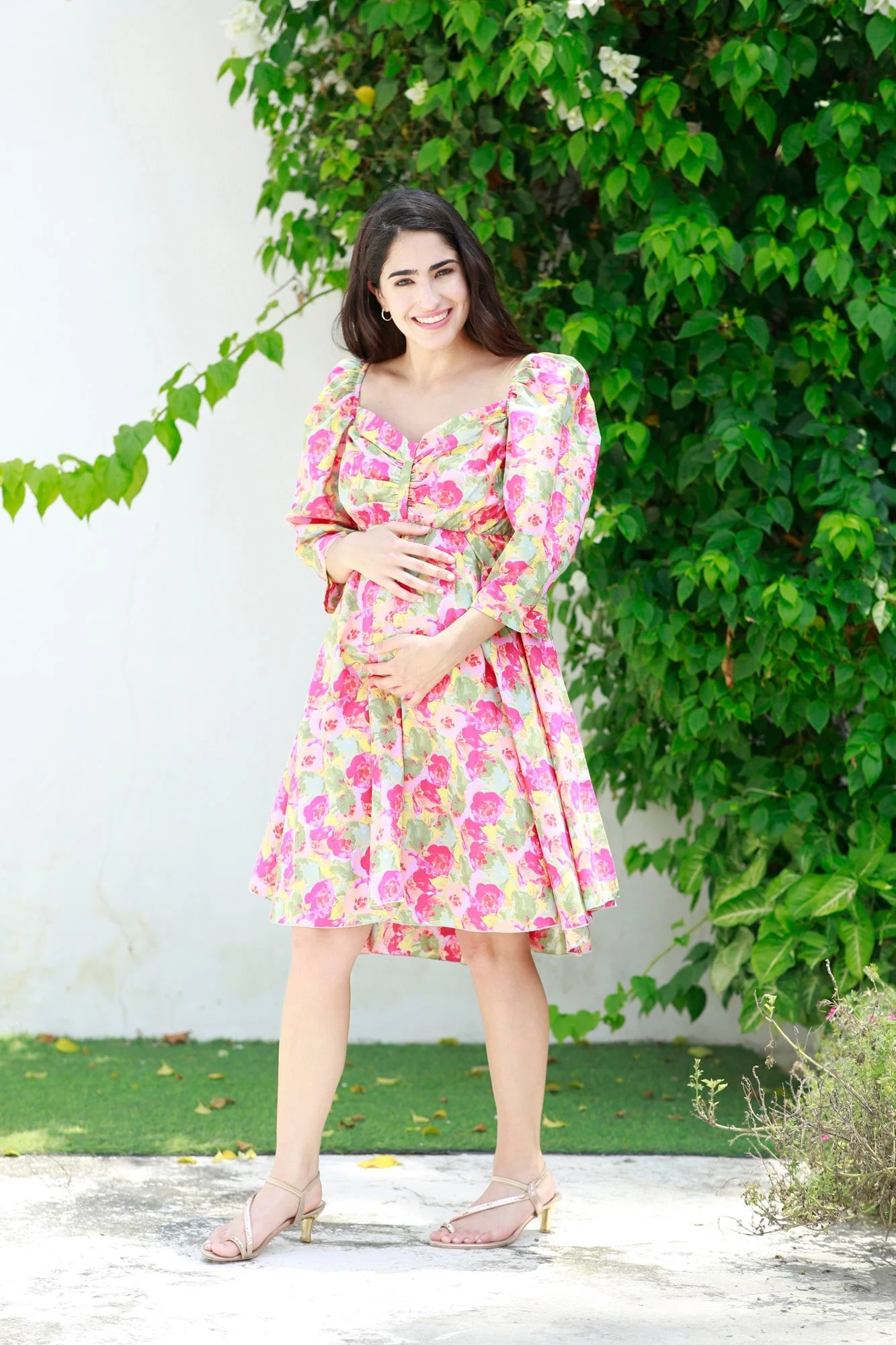 Victoria Flamingo Rosy Pink Maternity Knee Dress (100% Cotton) - Chenance