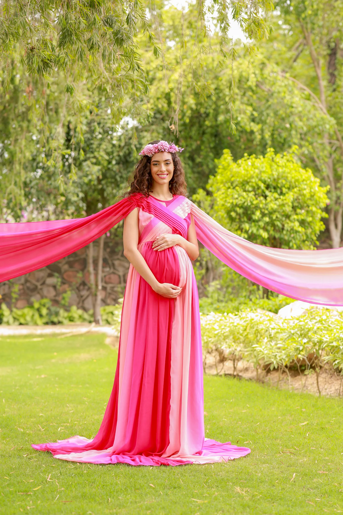 Luxe Raspberry Maternity Trail Photoshoot Gown - Chenance