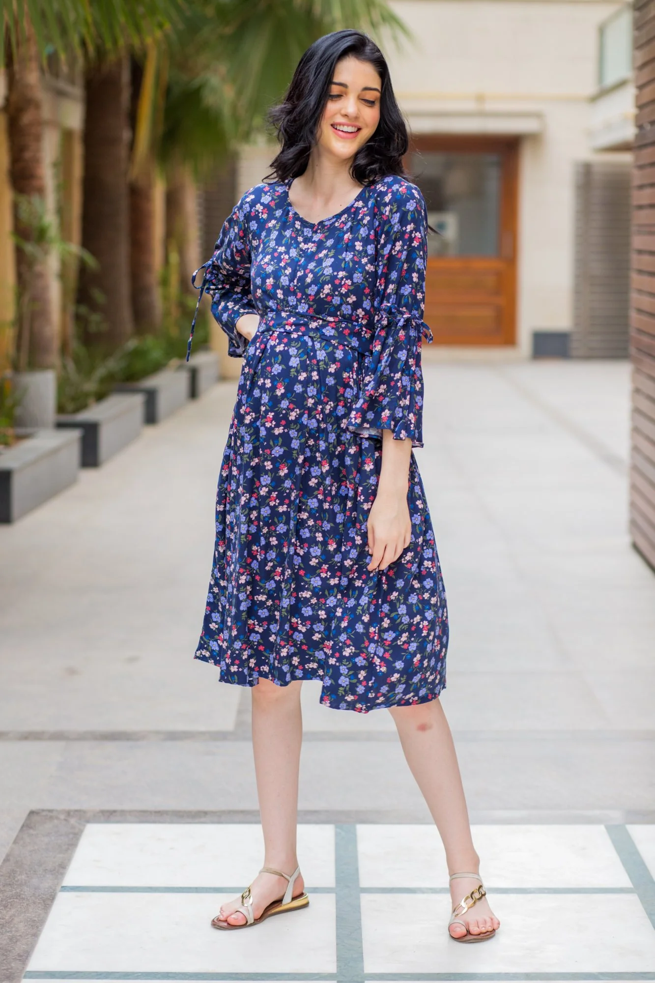 Blue Blossom Maternity & Nursing Front Zip Dress - Chenance