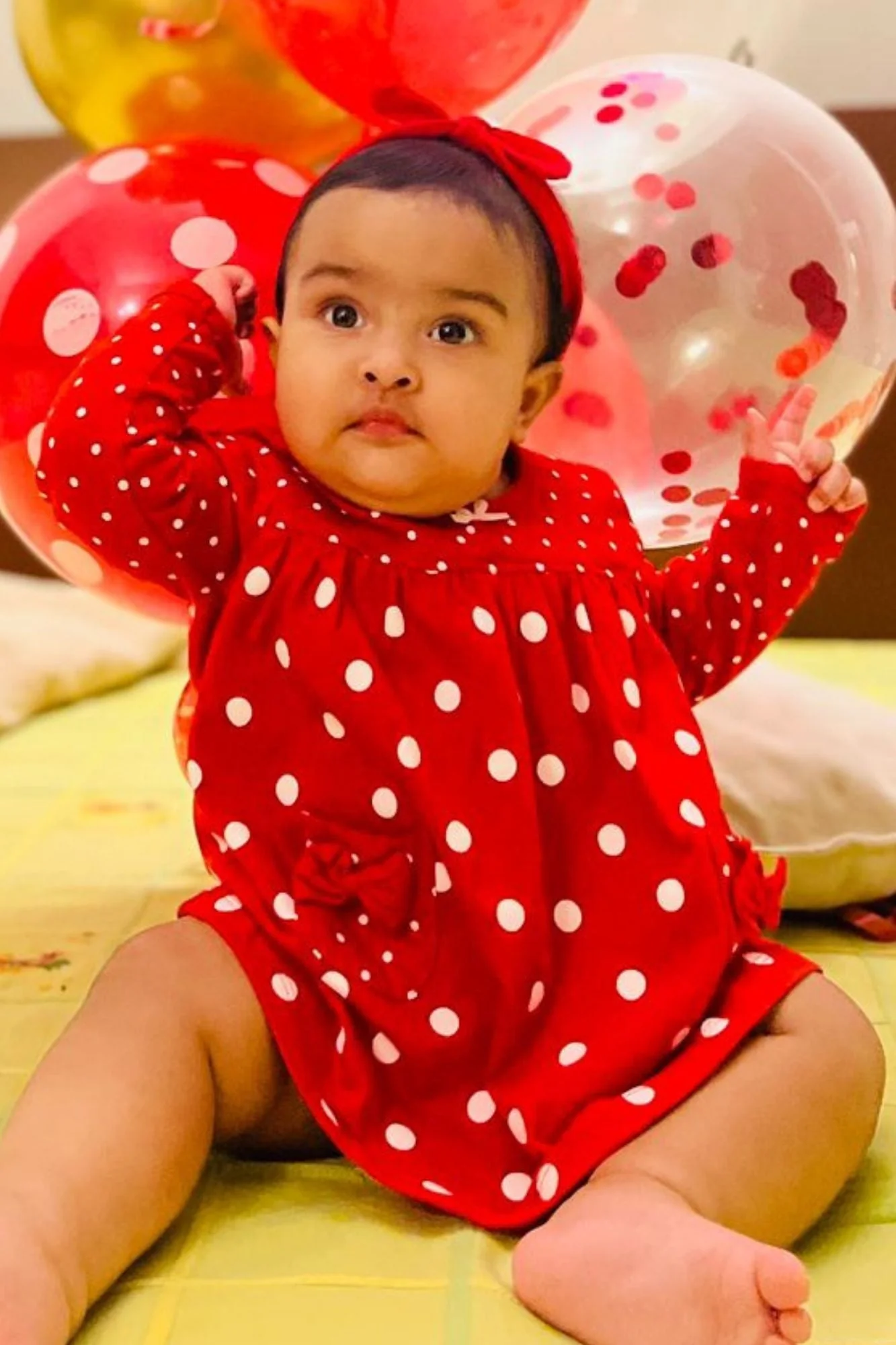 Mini Me (Mother-Daughter) Asymmetrical Red Polka High Neck Maternity & Nursing Dress (Set Of 2) - Chenance