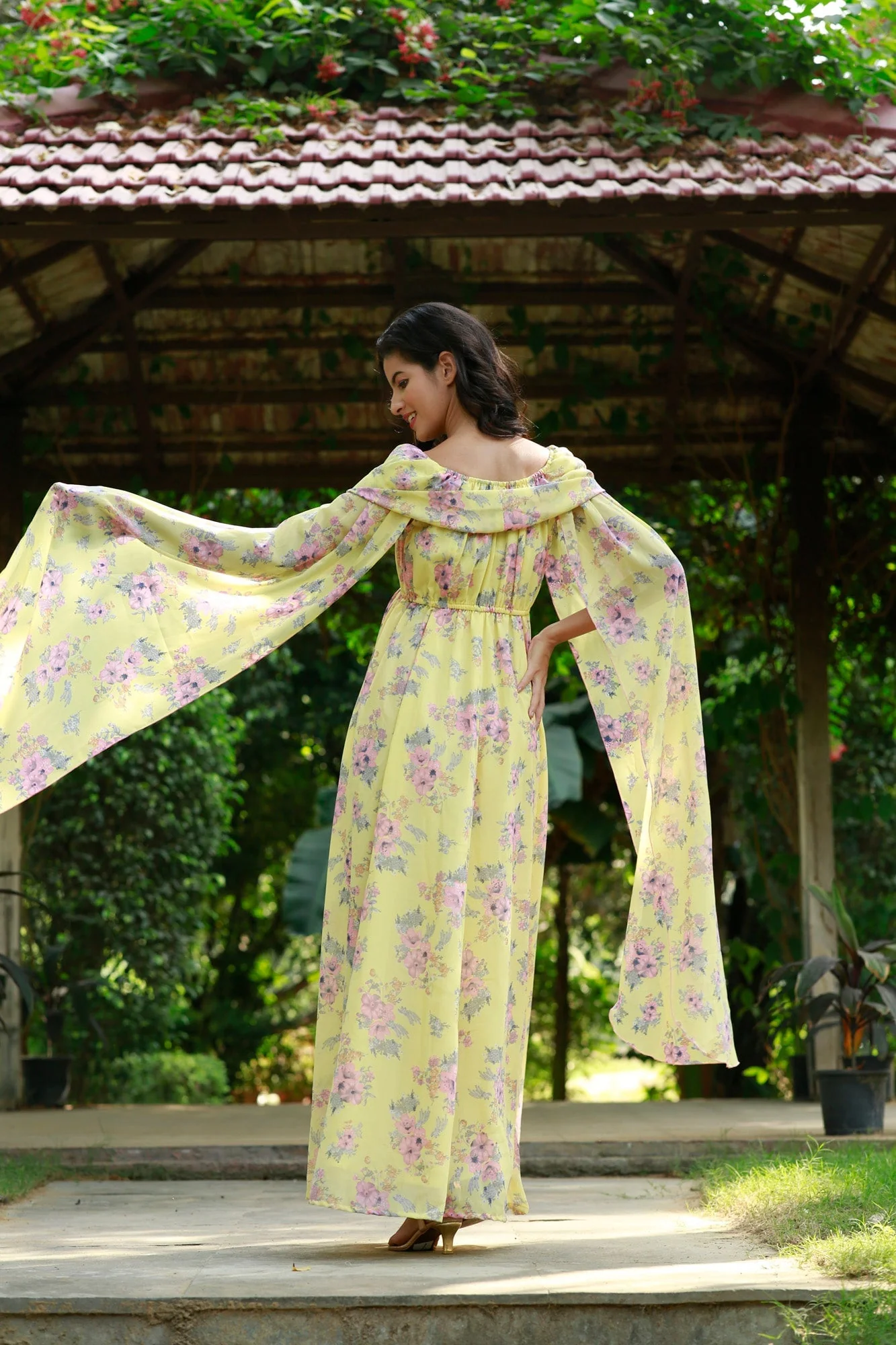 Lemon Pink Blossom Flying Sleeves Maternity & Nursing Dress - Chenance