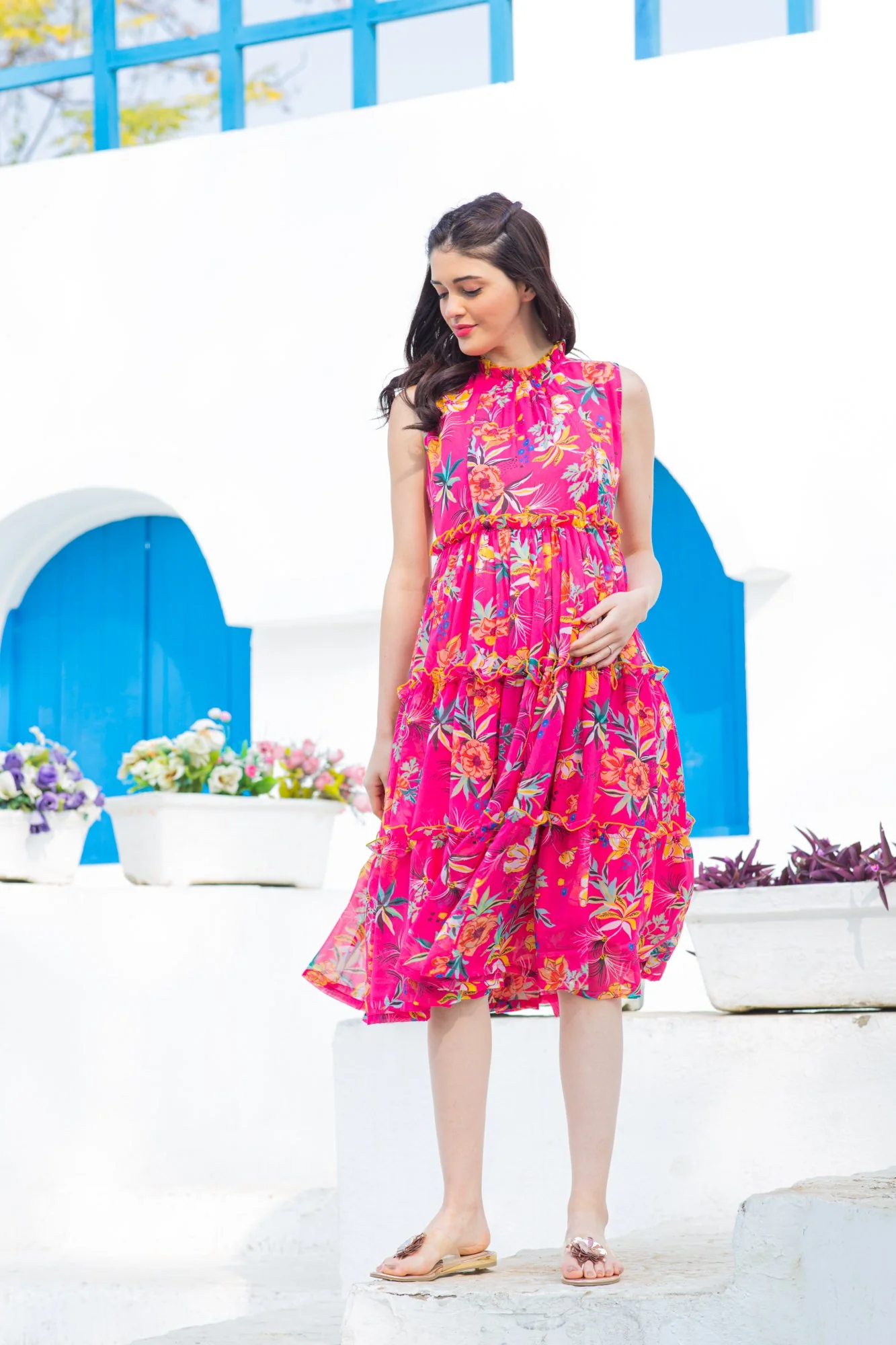 Pink Blush Maternity & Nursing Concealed Zips Frill Dress - Chenance