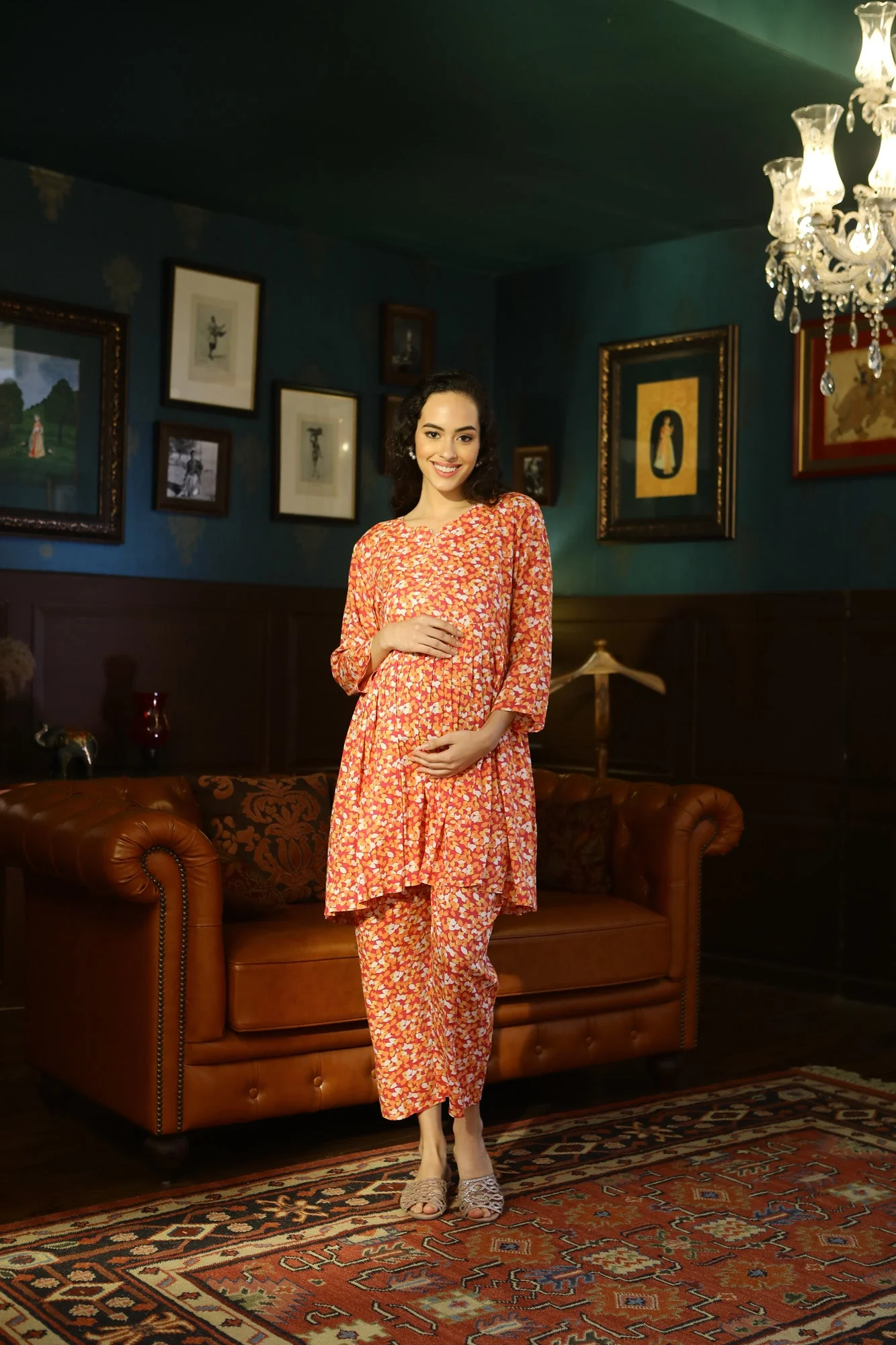 Poppy Red Maternity & Nursing Lounge Coord Set (2Pc) - Chenance