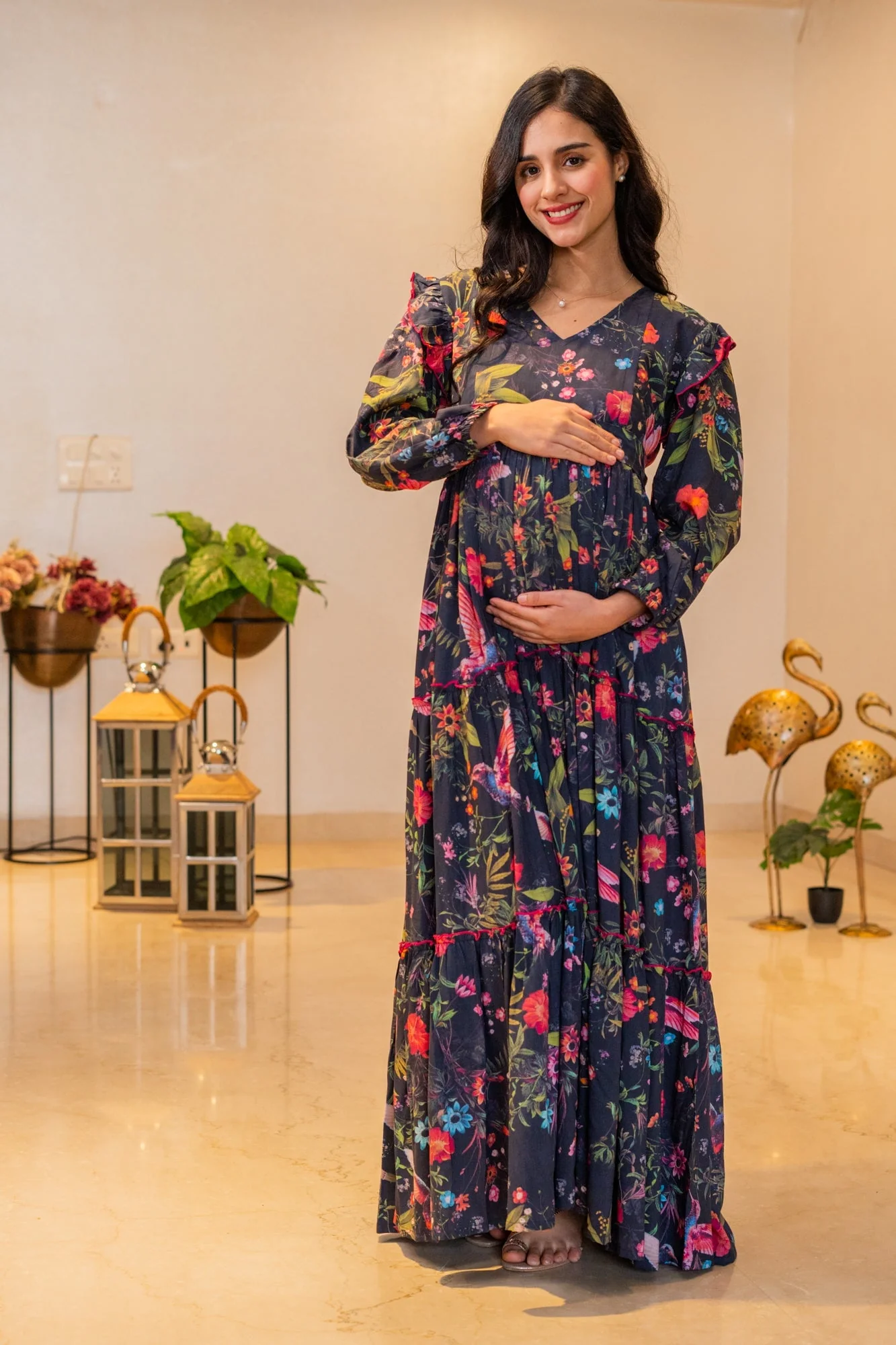 Serene Midnight Blooming Maternity & Nursing Layered Dress - Chenance
