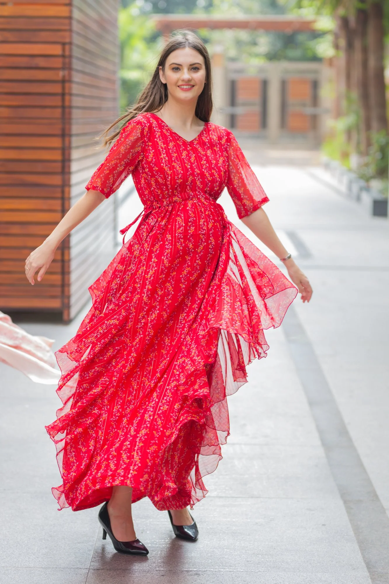 Luxe Sangria Maternity Dress With Sleeves - Chenance