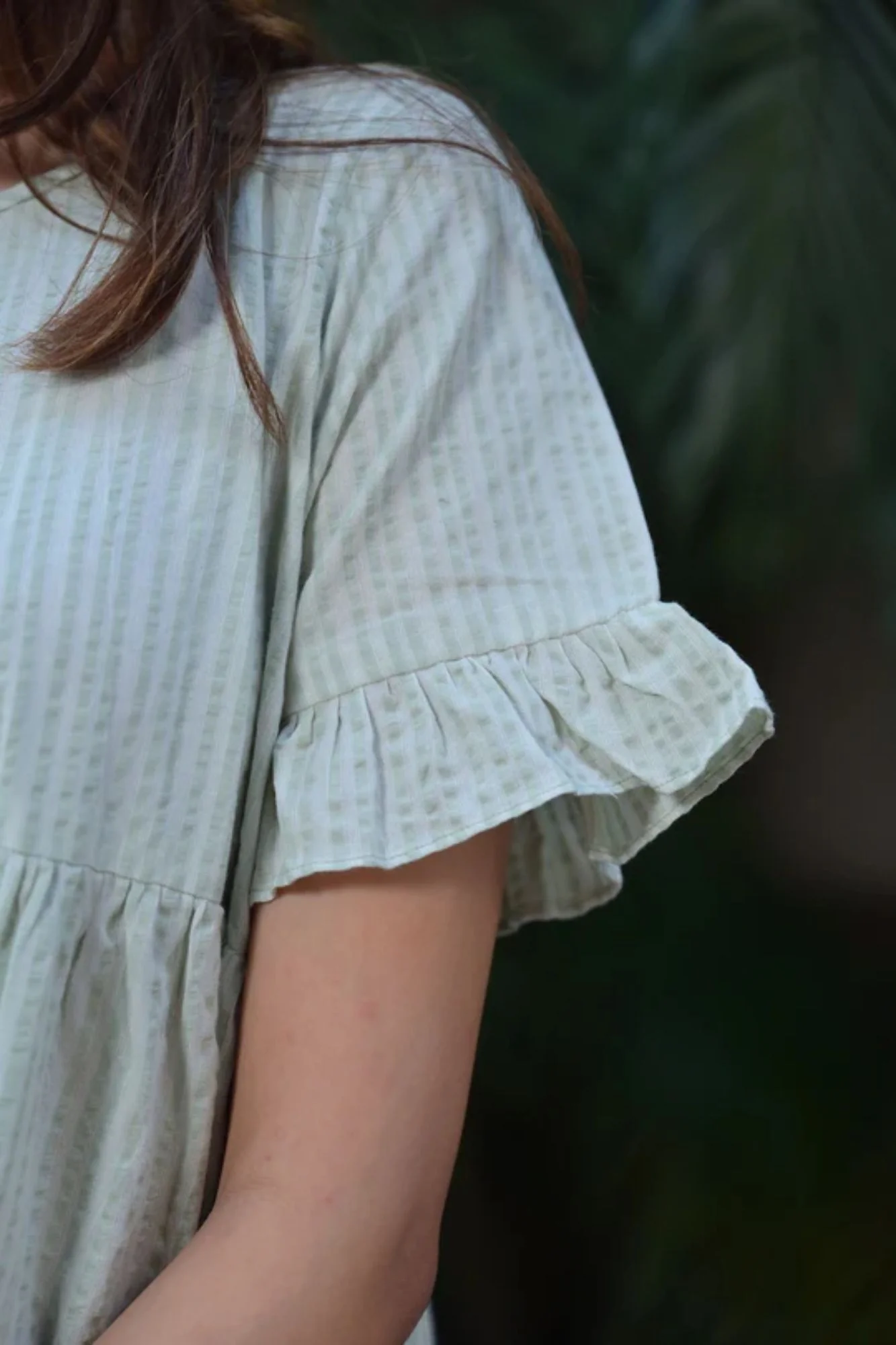 Green Striped Maternity Tiered Dress - Chenance