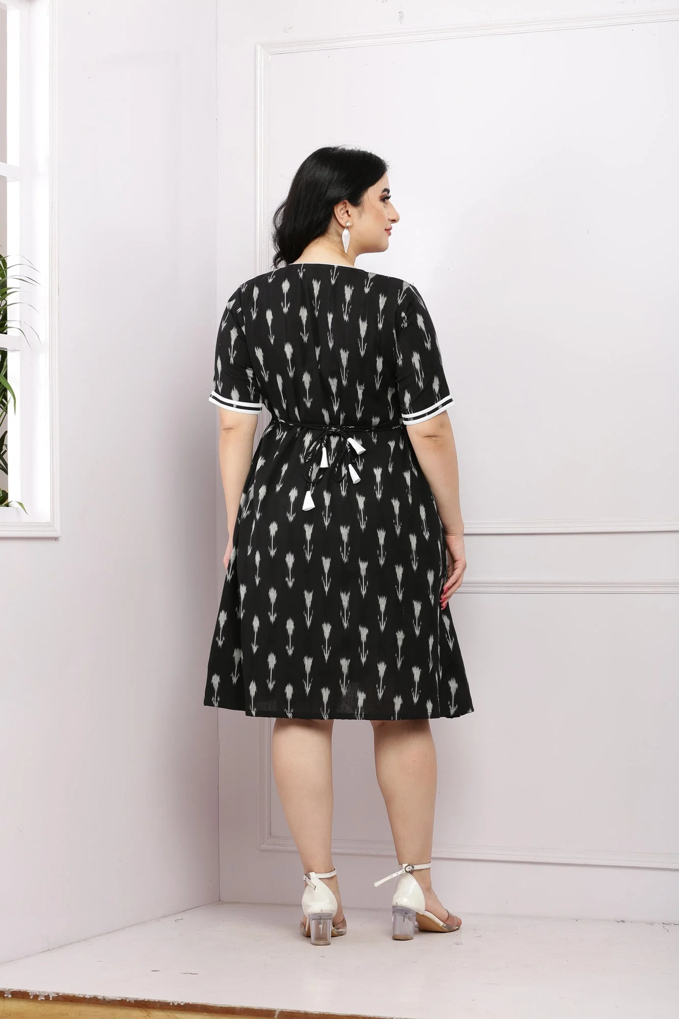Ikat Jade Black Flap Maternity& Nursing Dress (100% Cotton) - Chenance