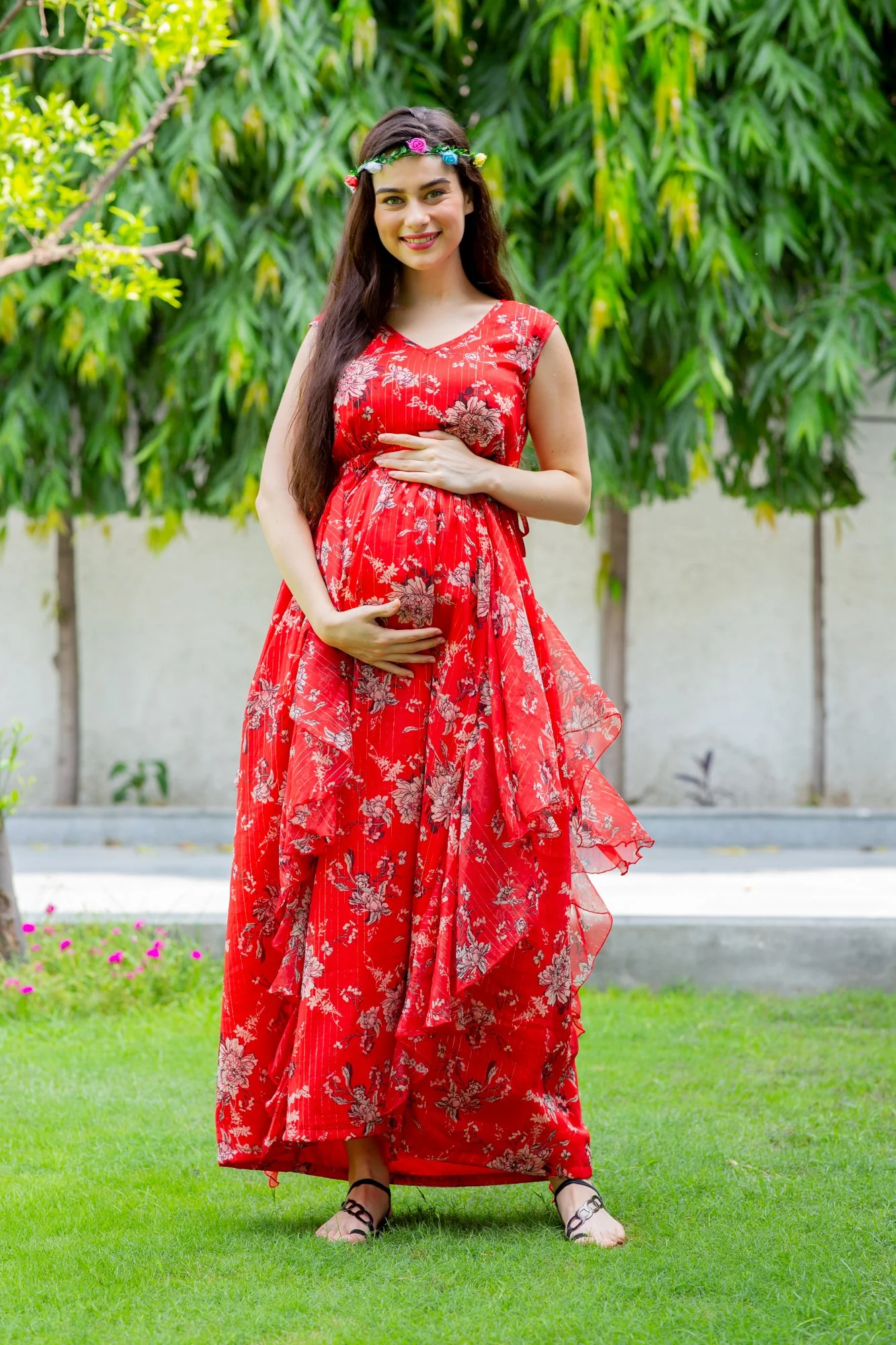 Luxe Tangerine Maternity Flow Dress - Chenance