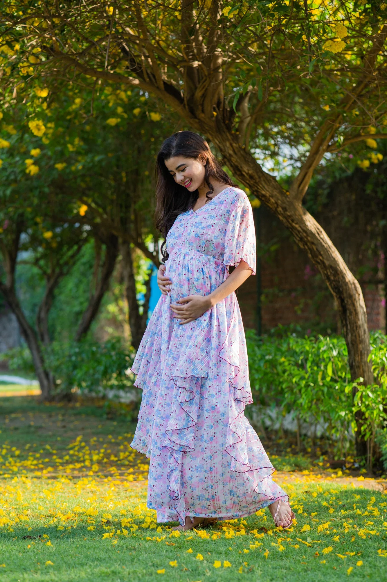 Luxe Soothing Light Pink Maternity & Nursing Flow Dress - Chenance