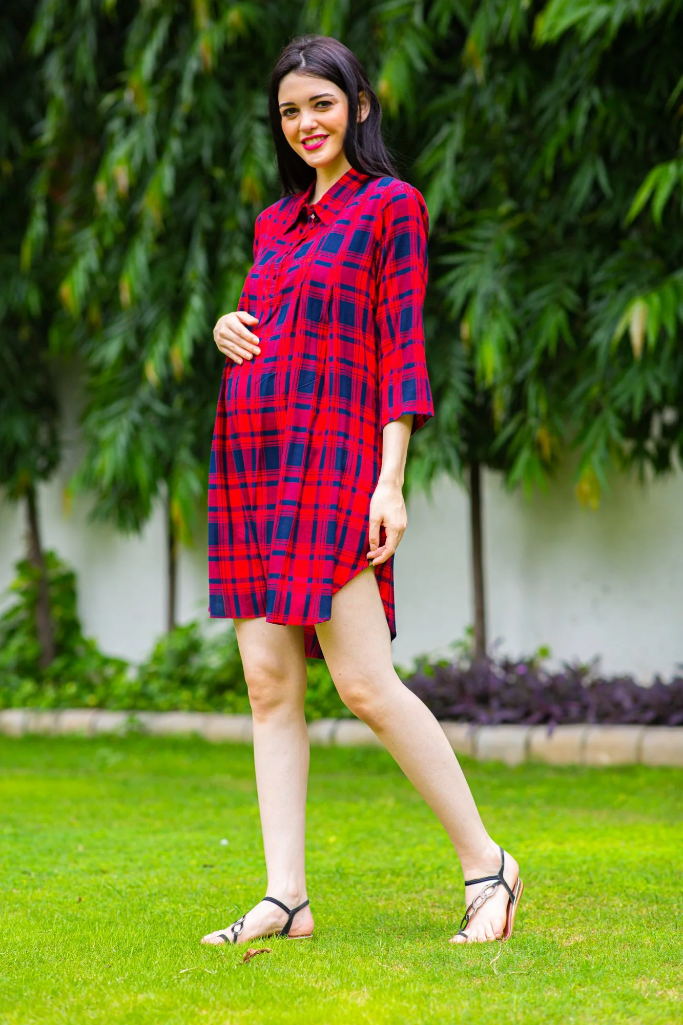 Merry Plaid Maternity & Nursing Shirt Dress - Chenance