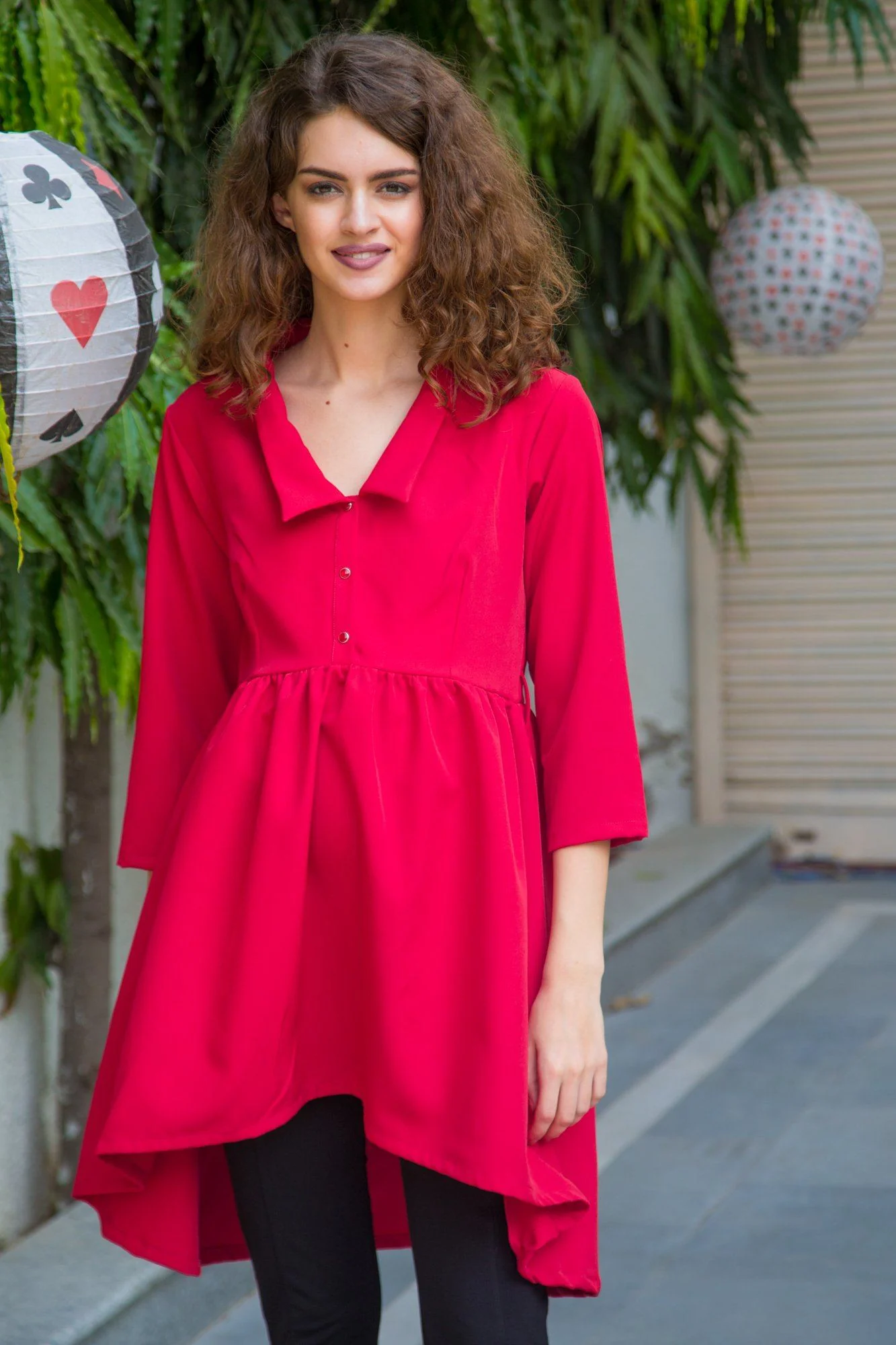 Candy Red Gathered Maternity & Nursing Top - Chenance