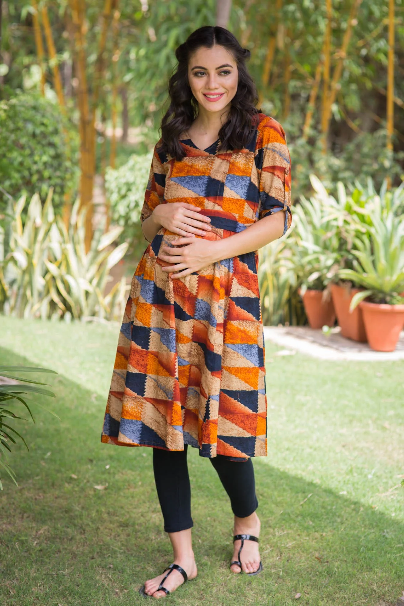 Marigold Abstract Maternity & Nursing Kurta Dress - Chenance
