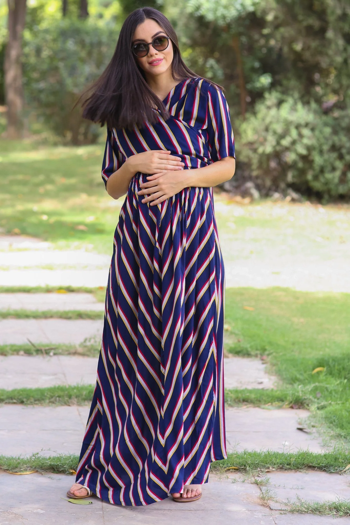 Nautical Striped Maternity & Nursing Wrap Dress - Chenance