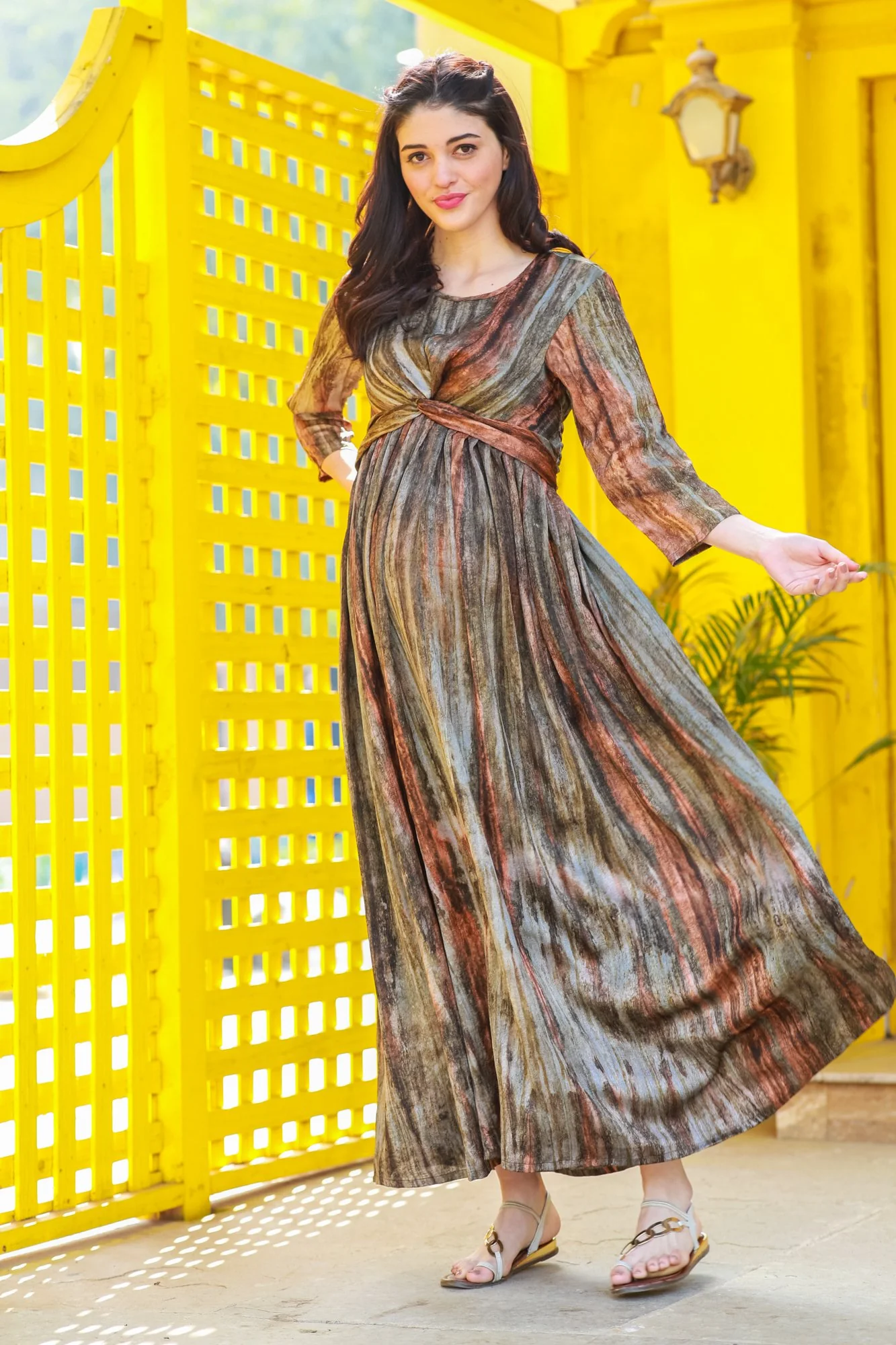 Luxe Earthen Washed Maternity Knot Dress - Chenance