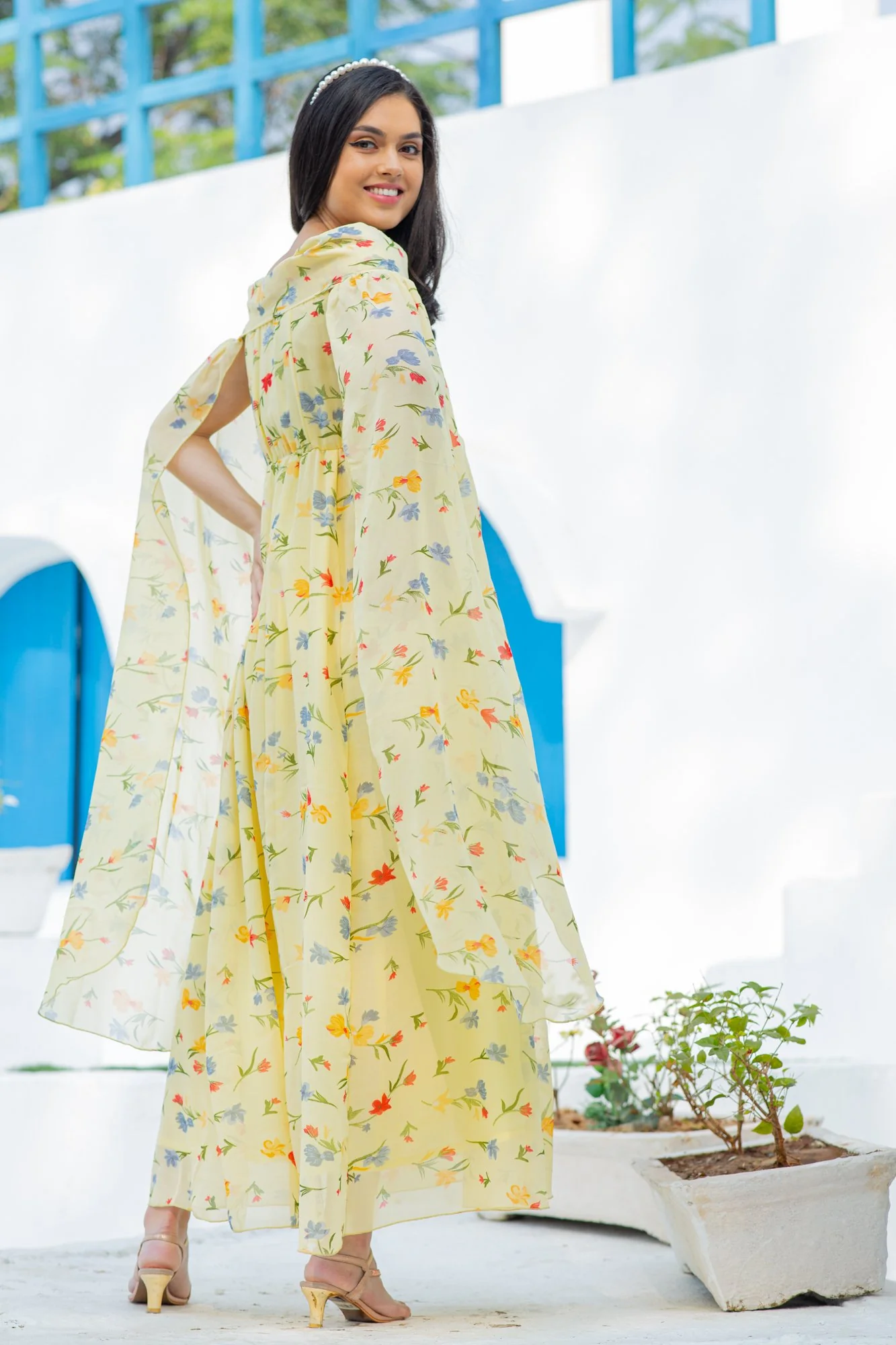 Luxe Pastel Yellow Flying Sleeves Maternity & Nursing Dress - Chenance