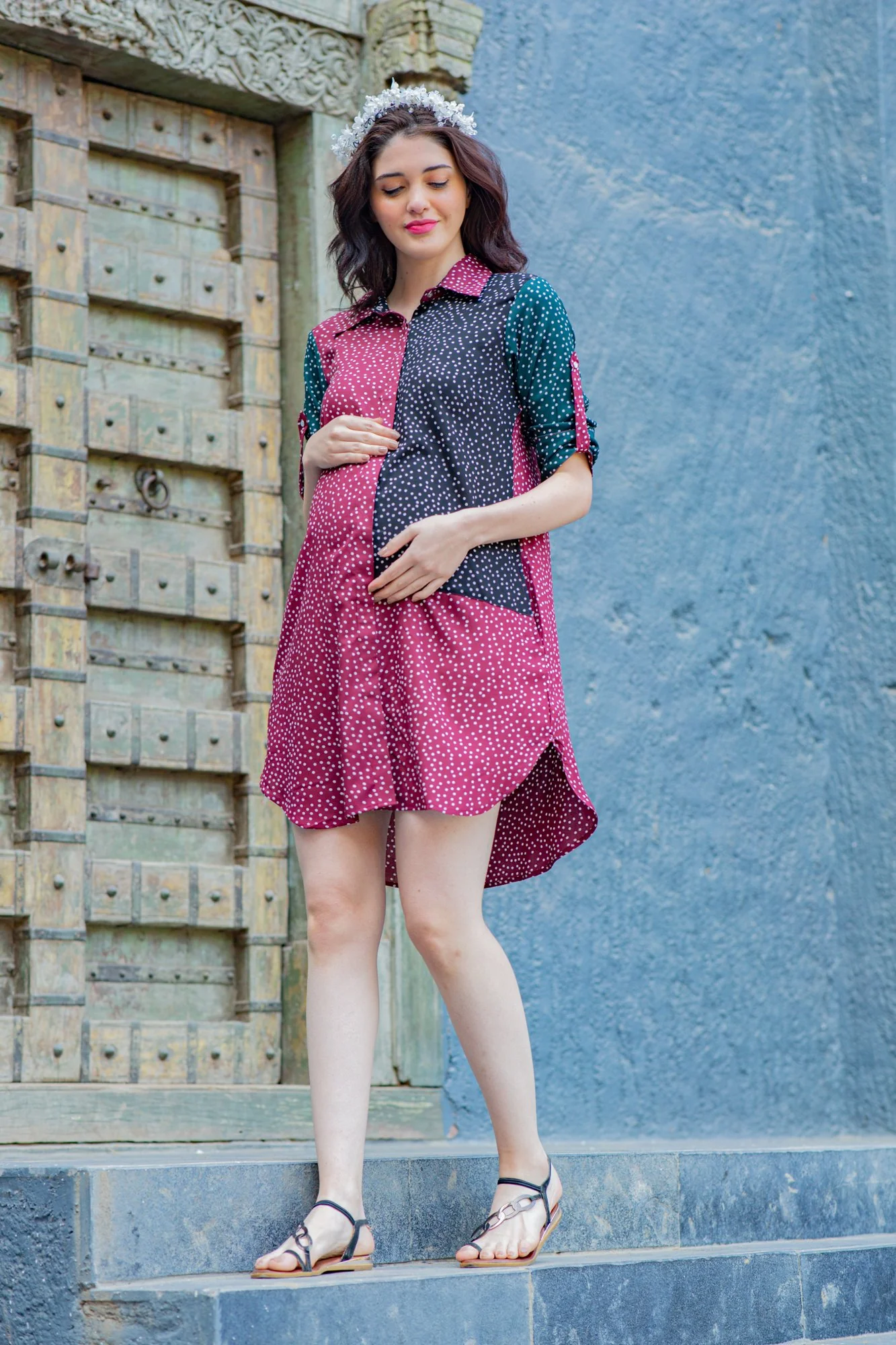 Multi Polka Sprinkle Versatile Nursing Shirt Dress - Chenance