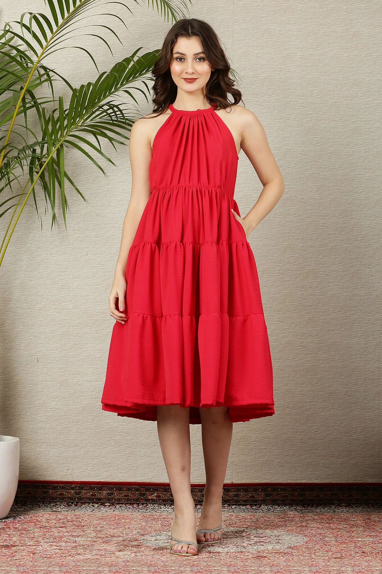 Breezy Scarlet Layered Maternity & Nursing Flow Dress - Chenance