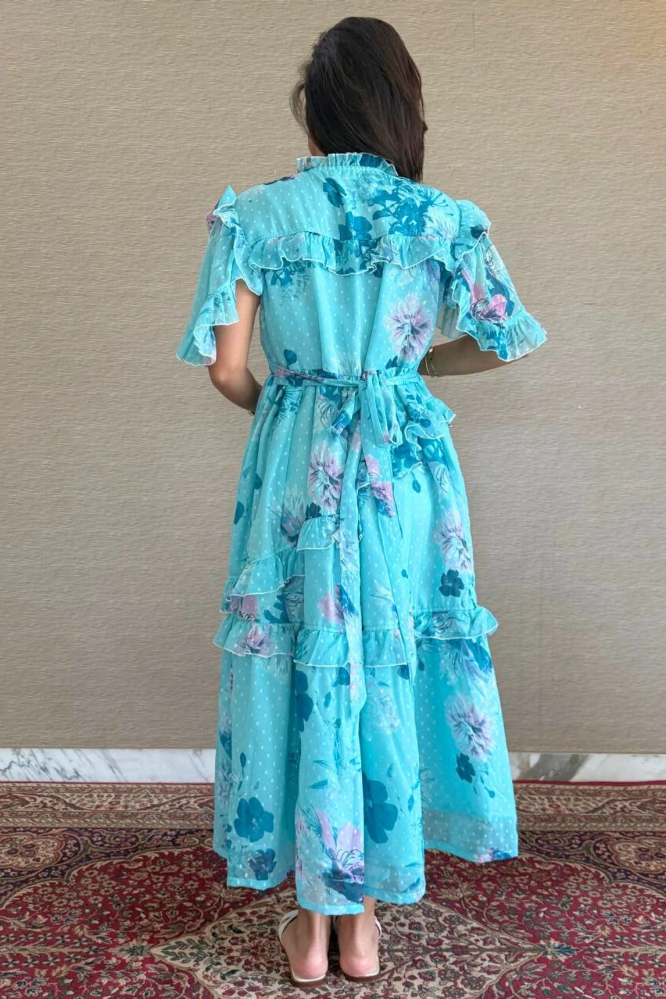 Sea Blue Blooming Maternity & Nursing Frill Dress - Chenance