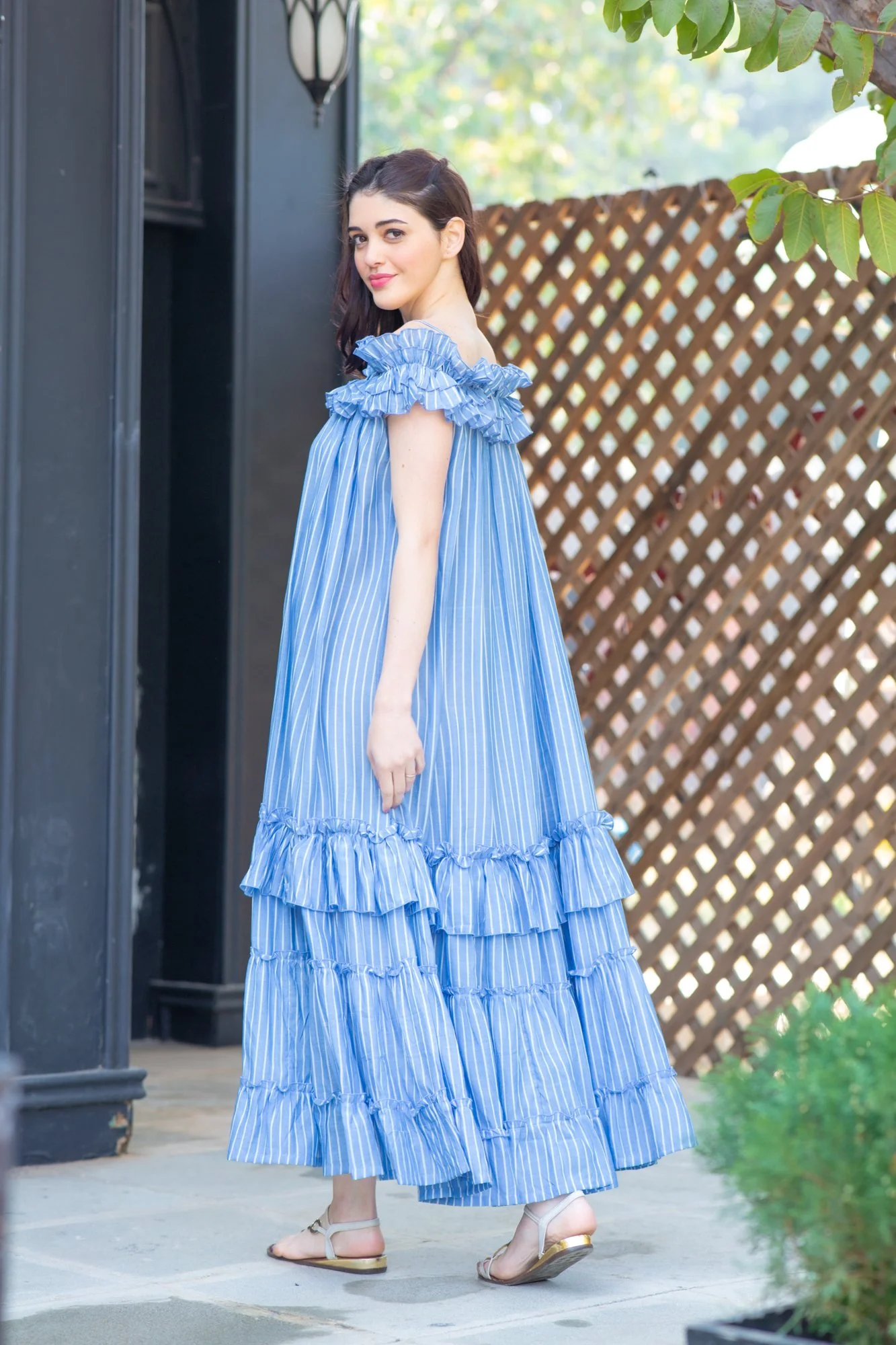 Sea Striped Maternity & Nursing Frill Dress - Chenance