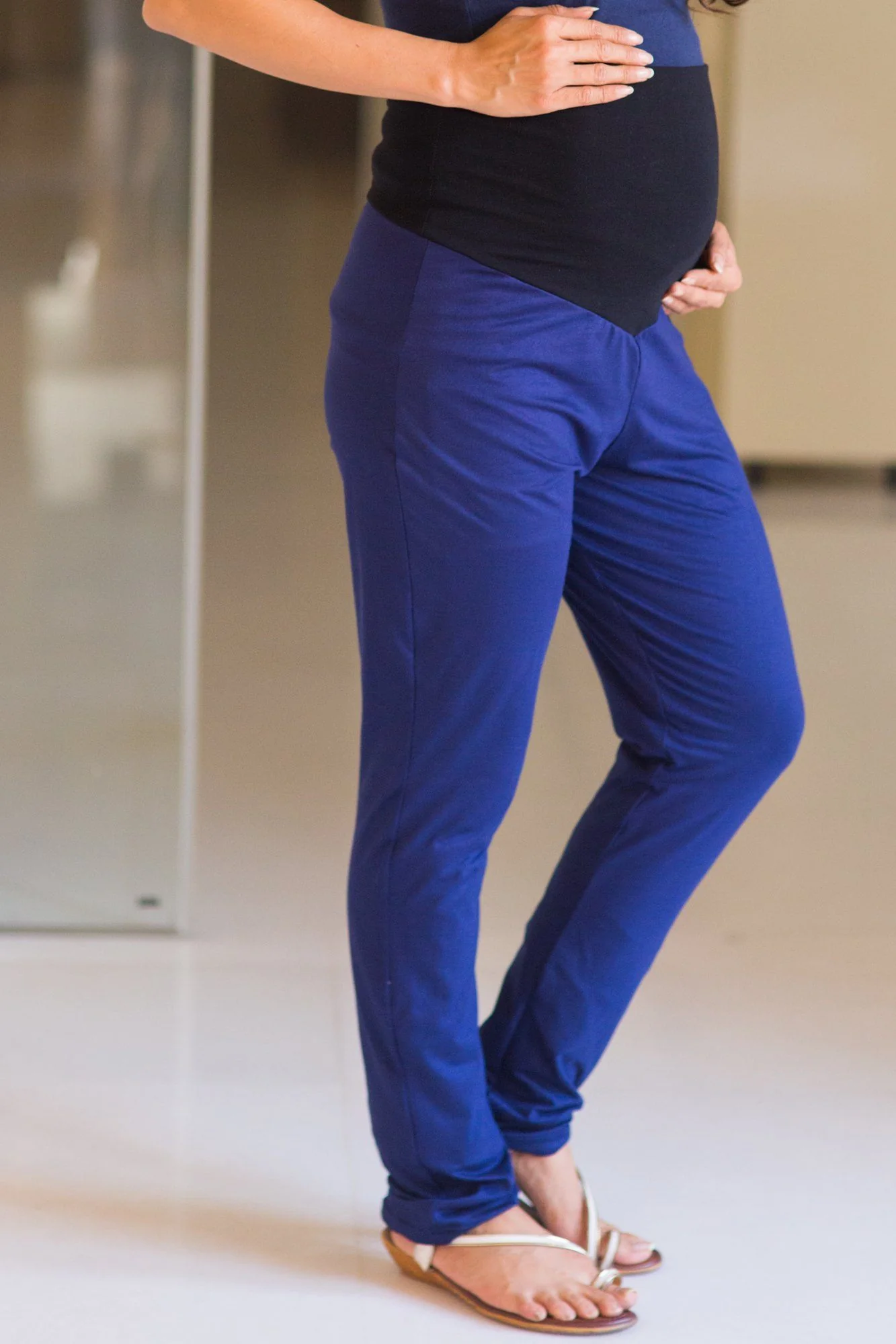 Deep Blue Over Bump Stretchable Maternity Leggings - Chenance