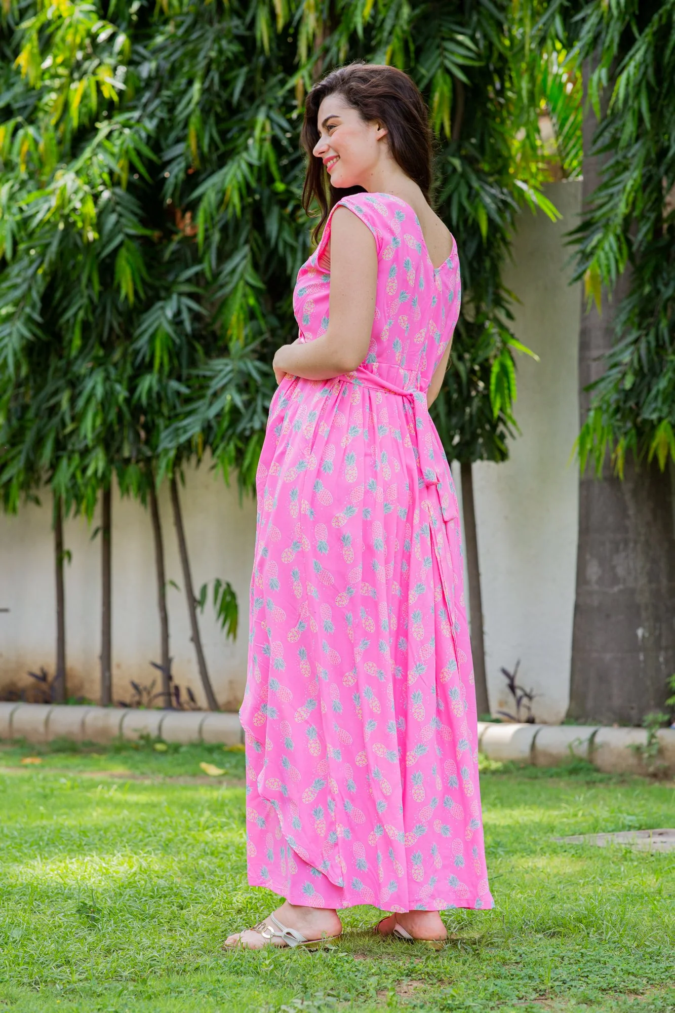 Flowy Sage Pink Maternity Dress - Chenance