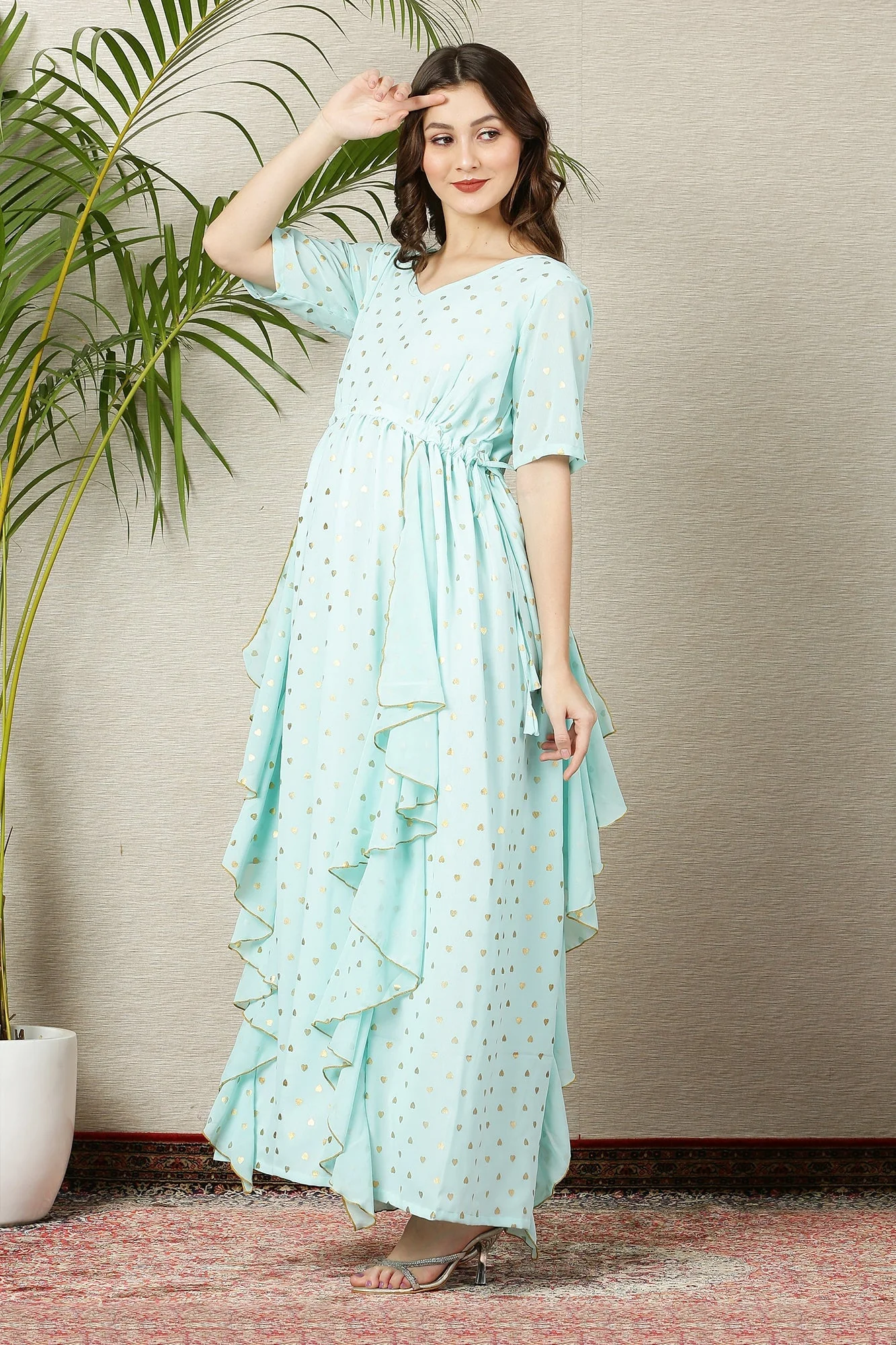 Mint Golden Heart Maternity Flow Dress - Chenance