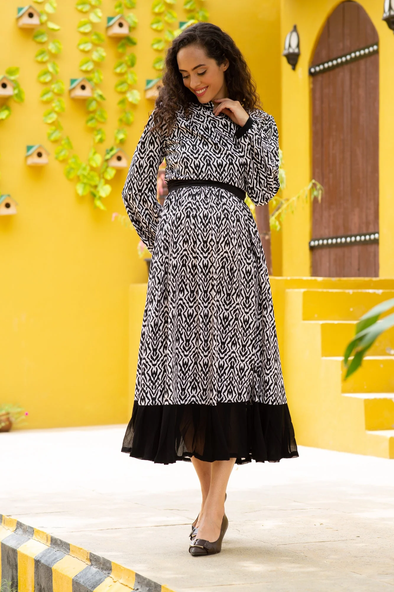 Premium Ebony Abstract Maternity & Nursing Wrap Dress - Chenance