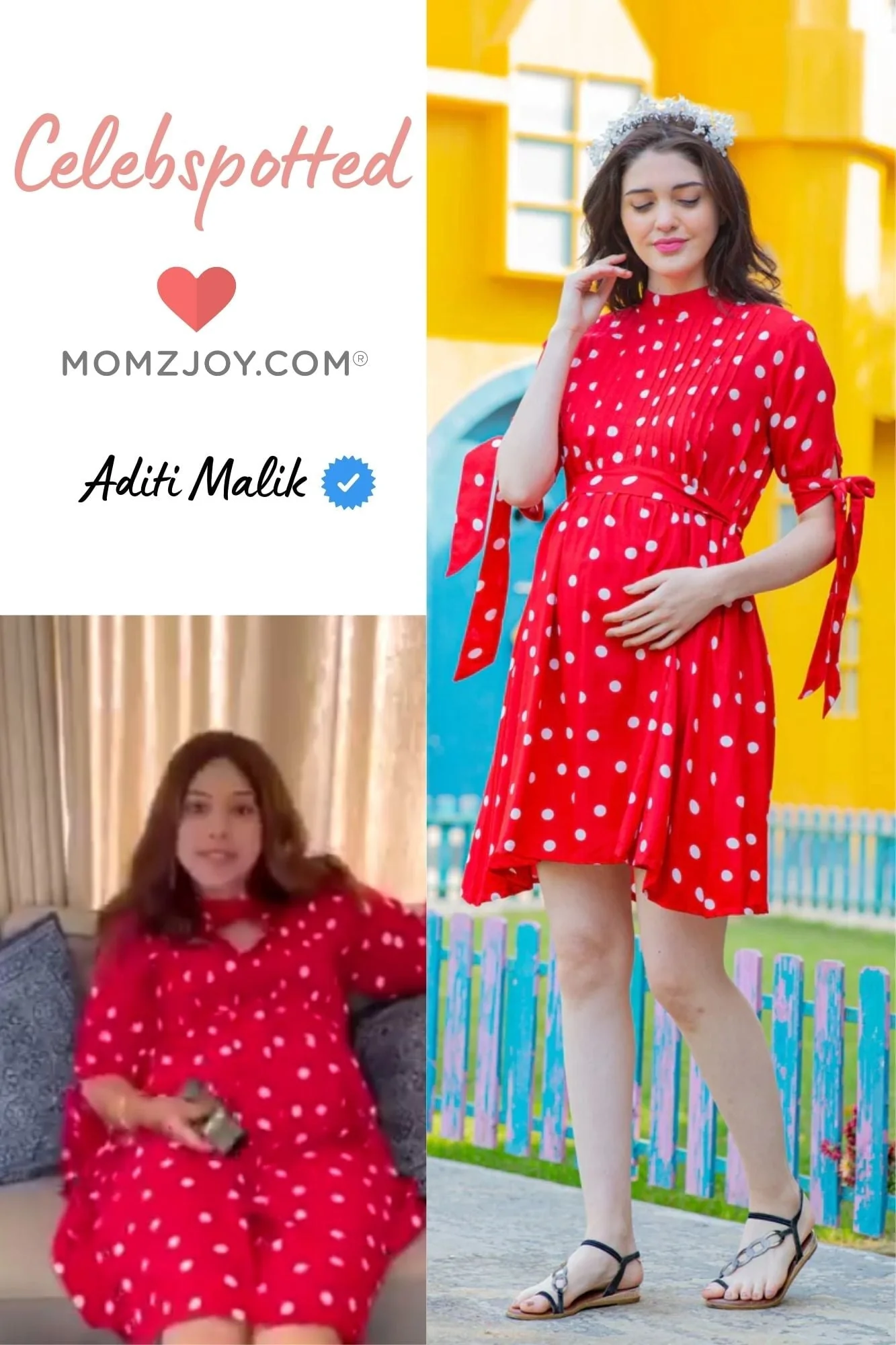 Cute Red Polka Side Ties Maternity & Nursing Dress - Chenance