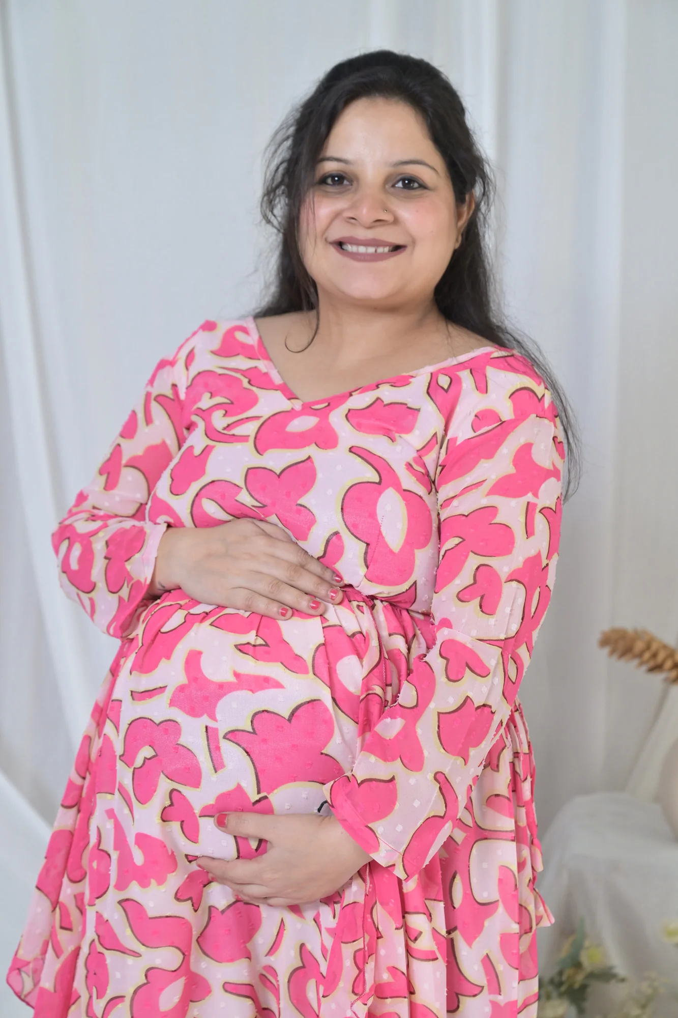 Jolly Pink Floral Maternity Flow Dress - Chenance