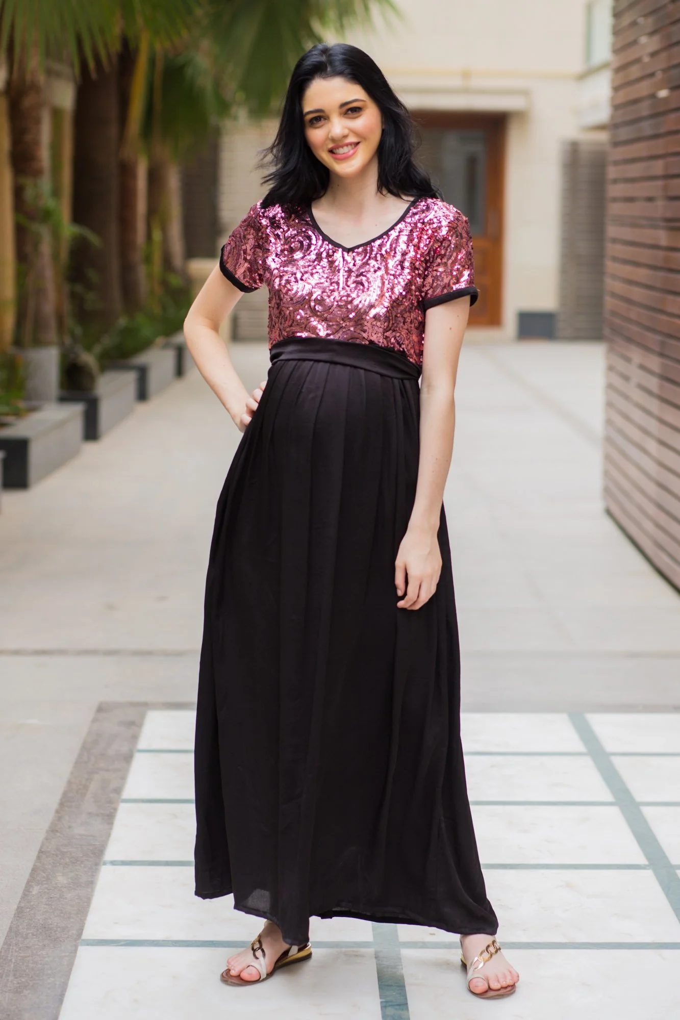 Luxe Mulberry Jade Sequin Maternity Dress - Chenance