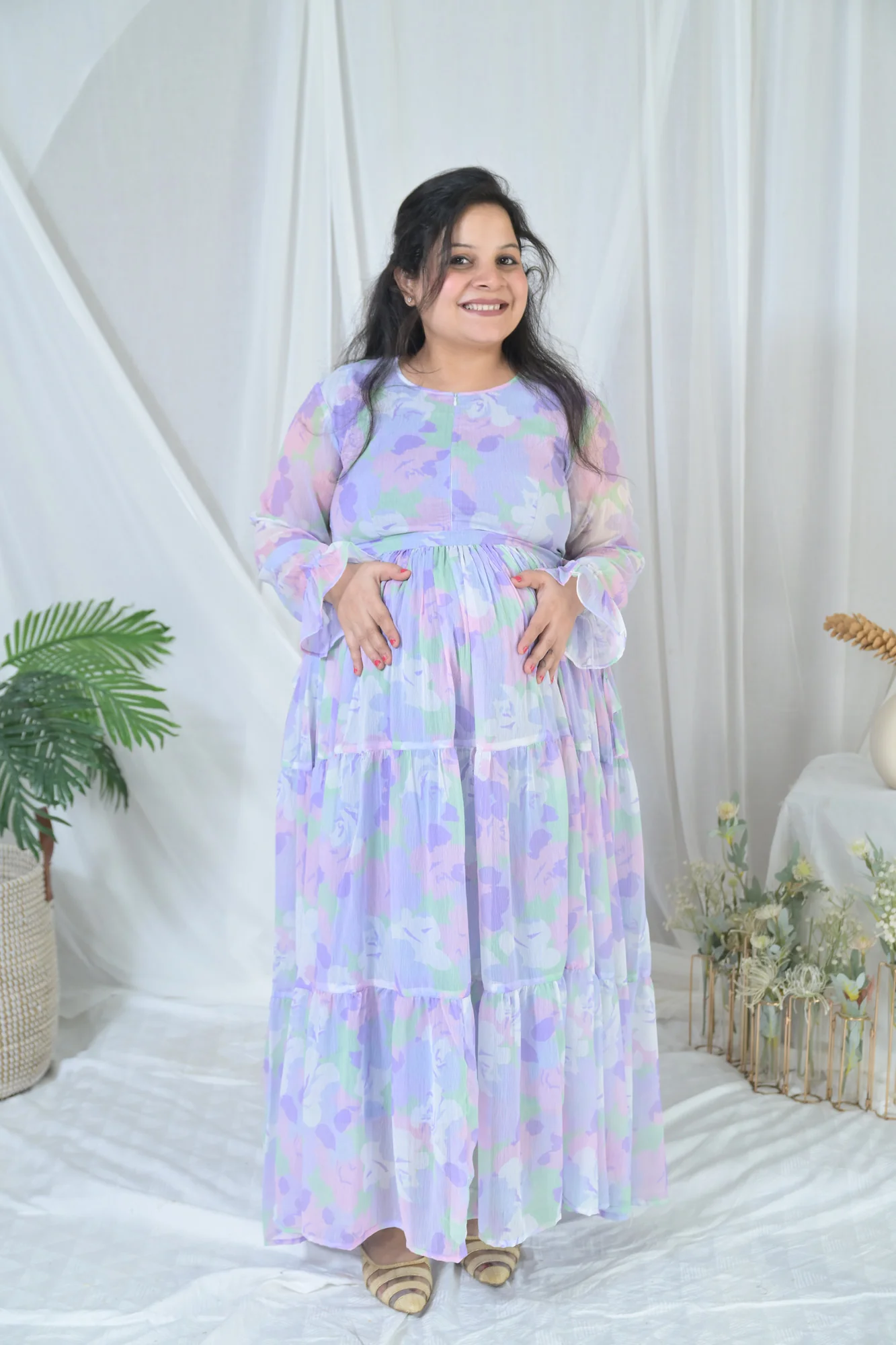 Serene Violet Maternity & Nursing Layer Dress - Chenance