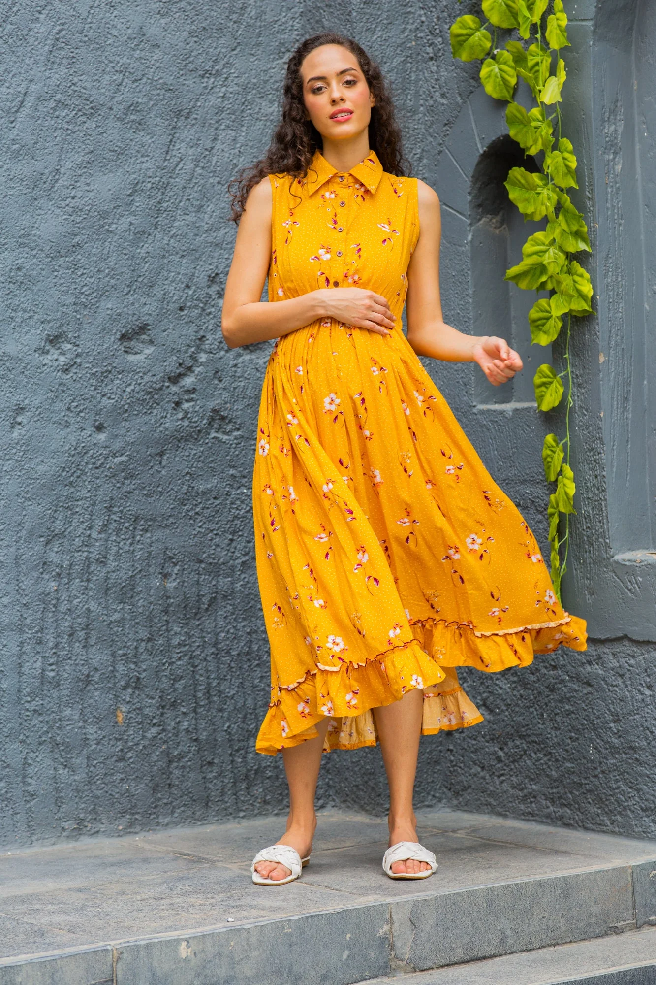 Adorable Marigold Maternity & Nursing Frill Dress - Chenance